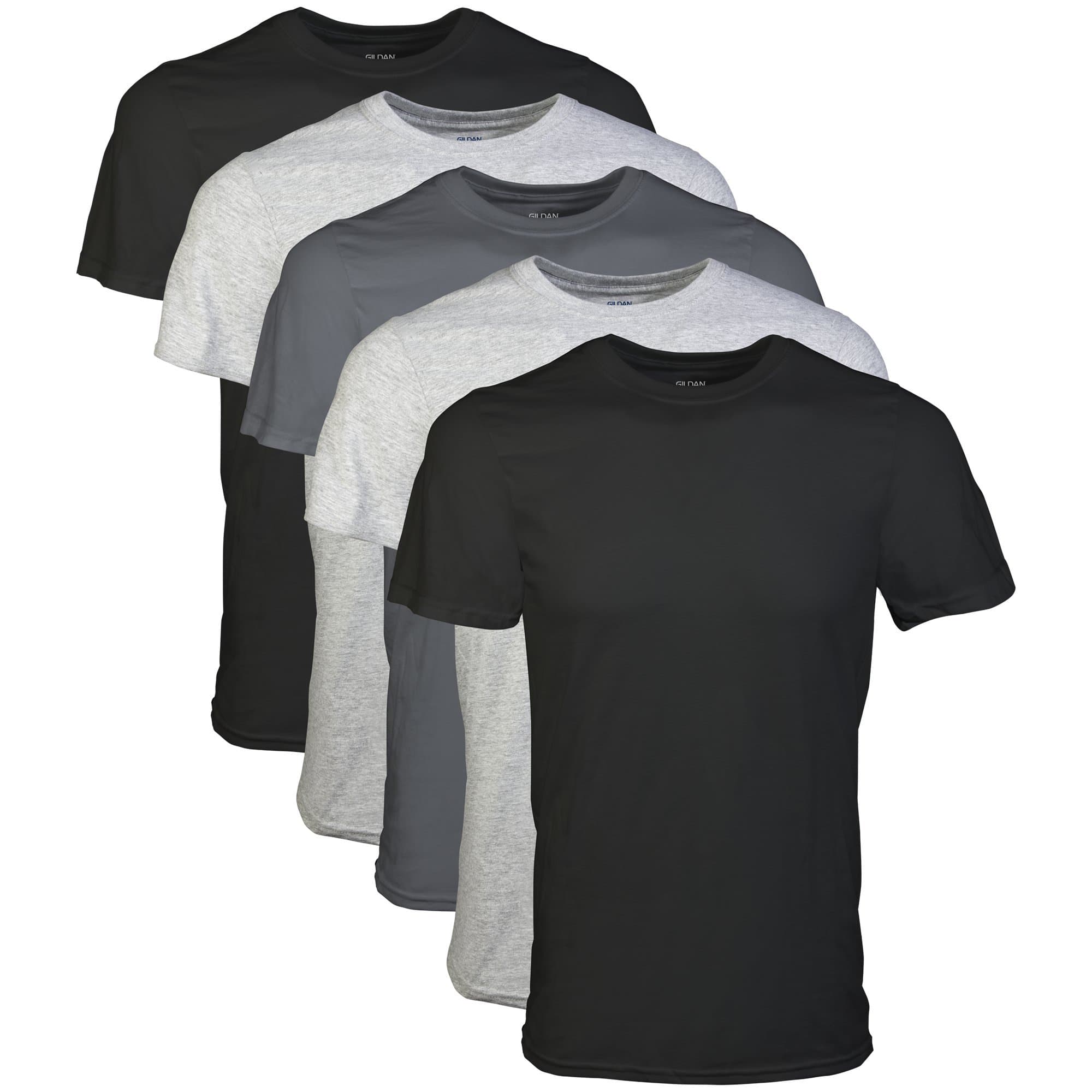 Gildan Mens Crew T-Shirts, Multipack, Style G1100 5 Black/Sport Grey/Charcoal (5-pack) X-Large