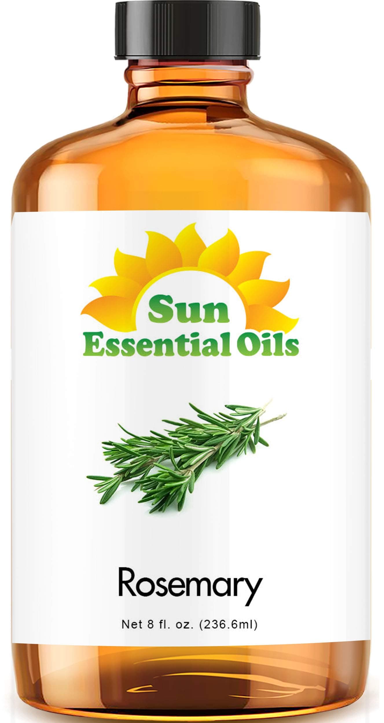 Sun Essential Oils - 8 oz Rosemary Essential Oil for Hair Growth, Skin, Scalp - Drops for Diffuser, Humidifier & Aromatherapy Massage - DIY Candle, Lotion & Shampoo Making - Help Sleep Rosemary 4 Fl Oz (Pack of 1)