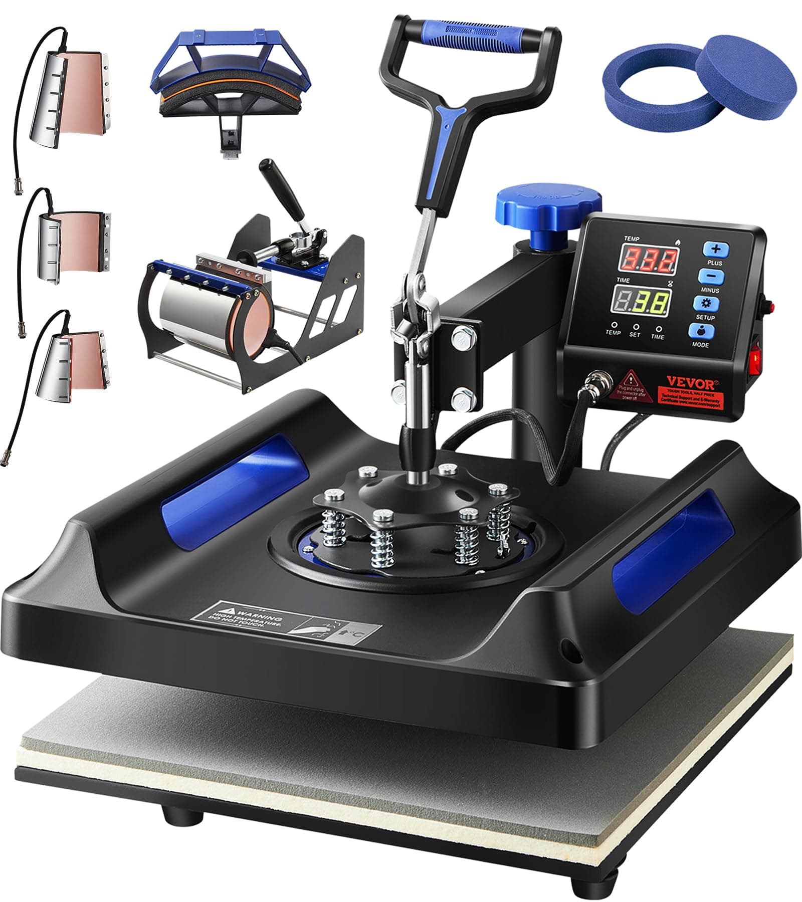 VEVOR 8 in 1 Heat Press Machine 15x15 Inch, 360° Swing Away Shirt Press Machine - Digital Professional Heat Transfer Tshirt Press Machine, Sublimation Heat Press for T Shirts Hat Cap Mug Plate Blue Blue Pro-15x15