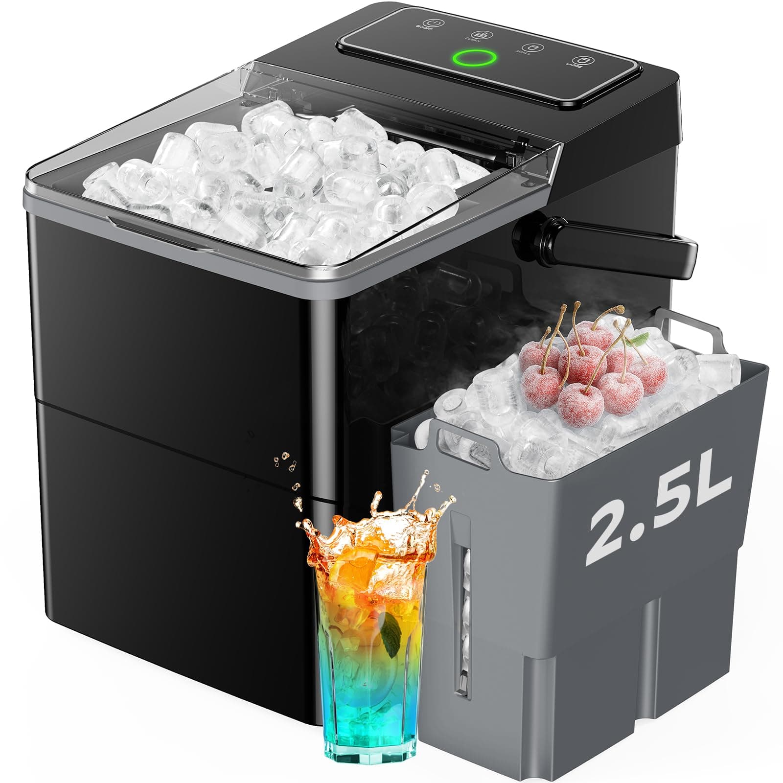 Silonn Ice Maker Countertop with Expandable 2.5L Ice Basket & 1.8L Water Tank, 9 Bullet Ice Cubes in 6 Mins, Portable Ice Maker with LED Touch Control, Self-Cleaning, 2 Ice Sizes for Home Kitchen Black-PRO 26lbs