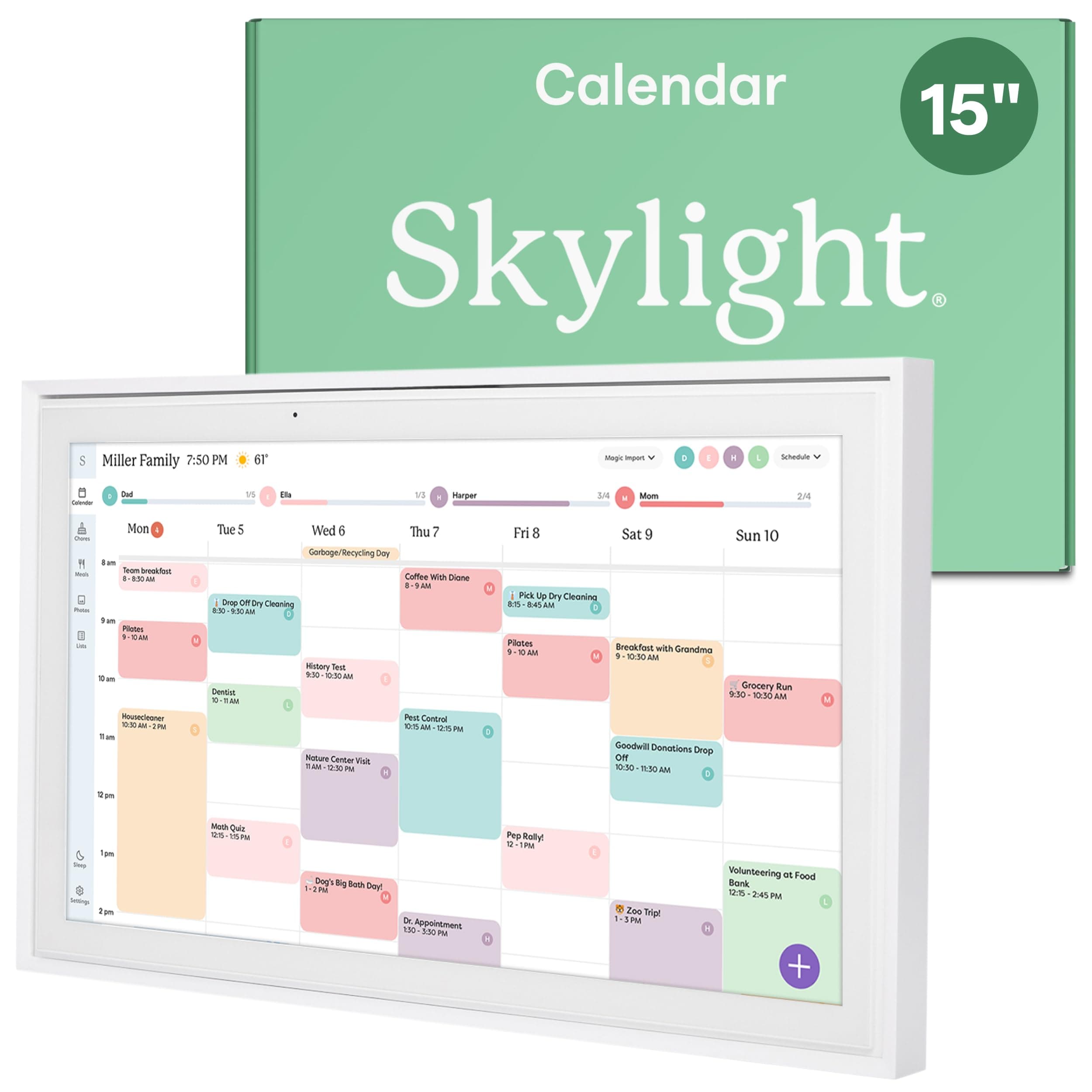 Calendario Skylight: Planificador de Pared Digital de 15 Pulgadas y Tabla de Tareas, Pantalla Táctil Interactiva Inteligente para Horarios Familiares – Soporte de Pared Incluido, Ideal para Organizar tu Calendario 2026 15 Pulgadas Blanco
