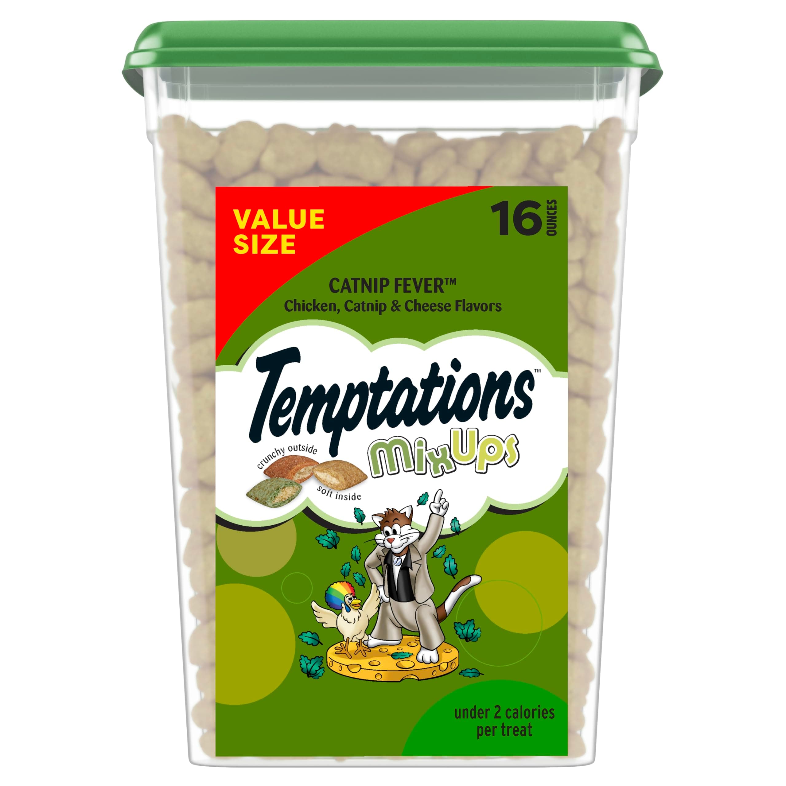 Temptations MixUps Catnip Fever Flavor Crunchy and Soft Cat Treats, 16 oz. Tub 1 Pound (Pack of 1)