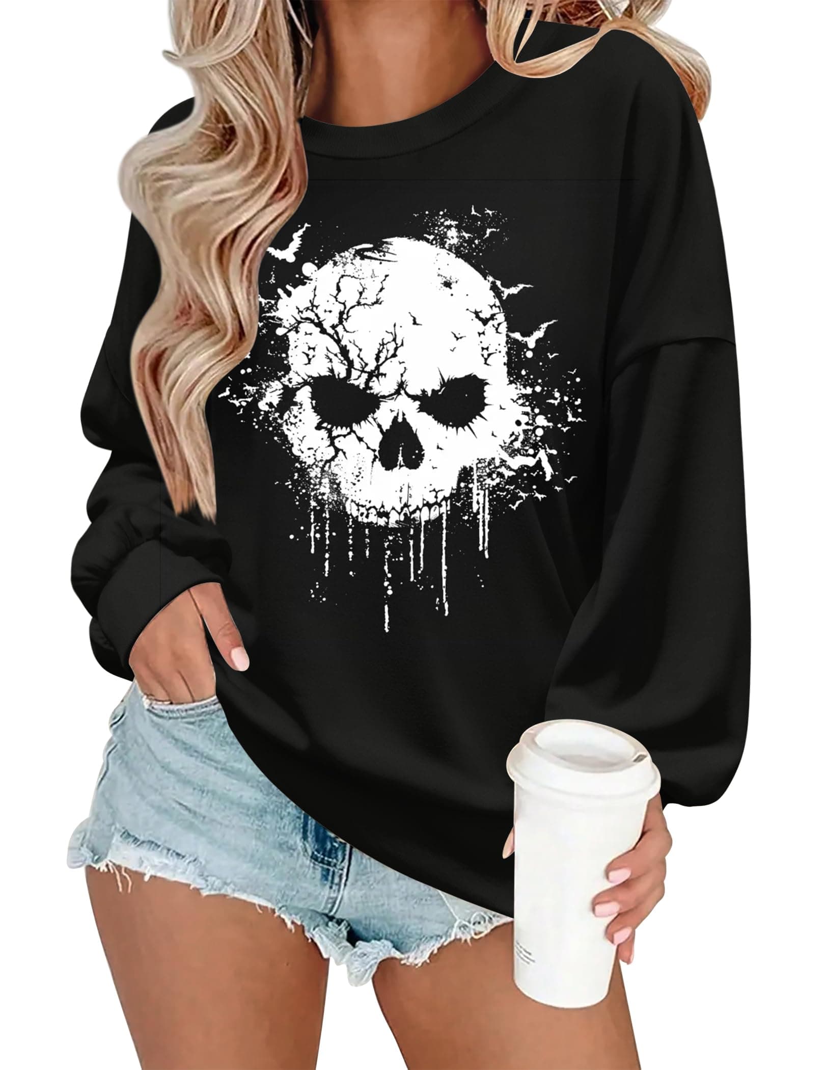 Zeagoo Women Crewneck Sweatshirts Pullover Tops Long Sleeve Shirts Loose Fit Tops Casual Fall Outfits Y2K Clothes 2024 Black-01 Small