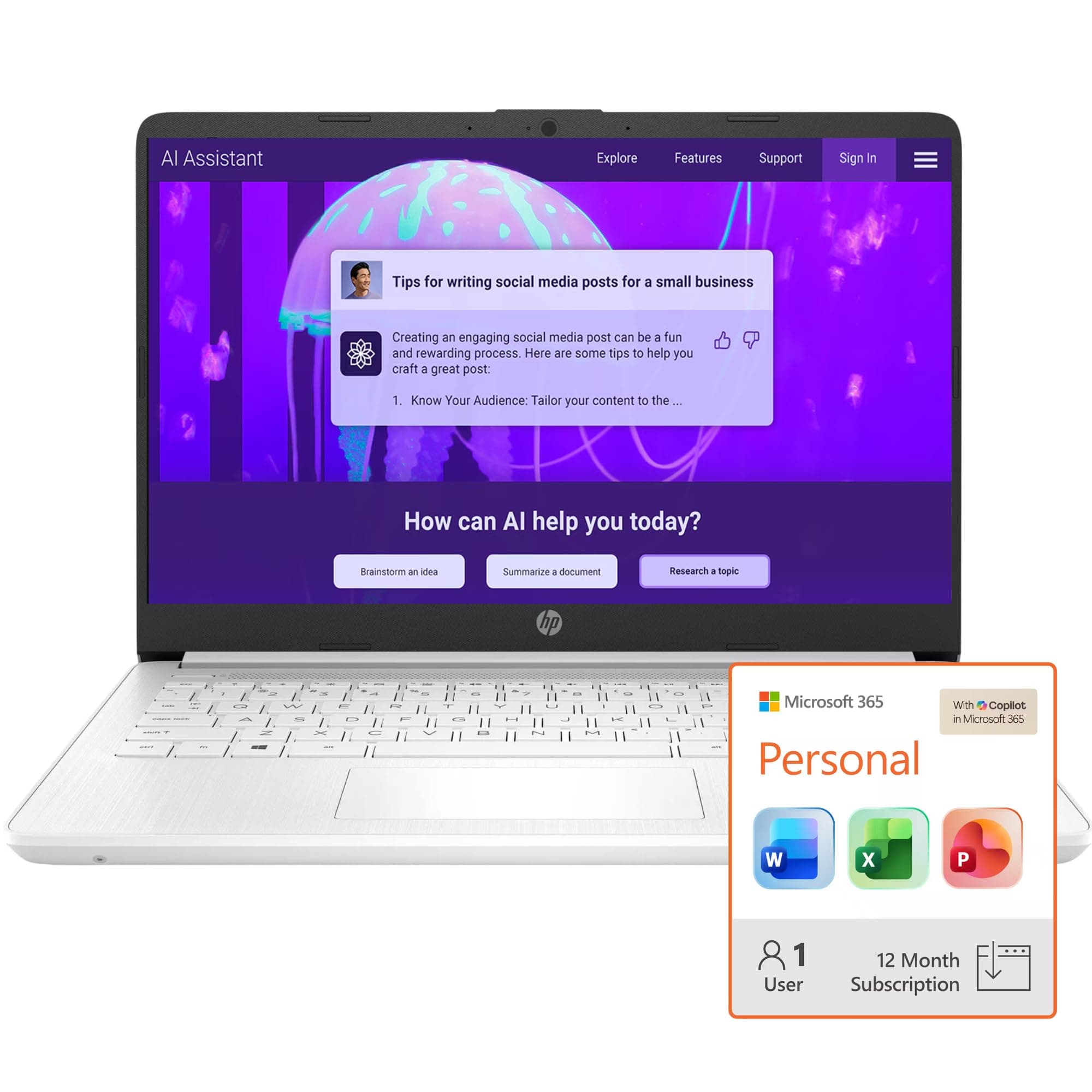 HP 16GB RAM Student and Home Laptop with Microsoft 365, 1TB Cloud Storage and 64GB SSD, Fast Intel Core, Win 11 w/o Earbuds – Perfect for Work & Play Neutral