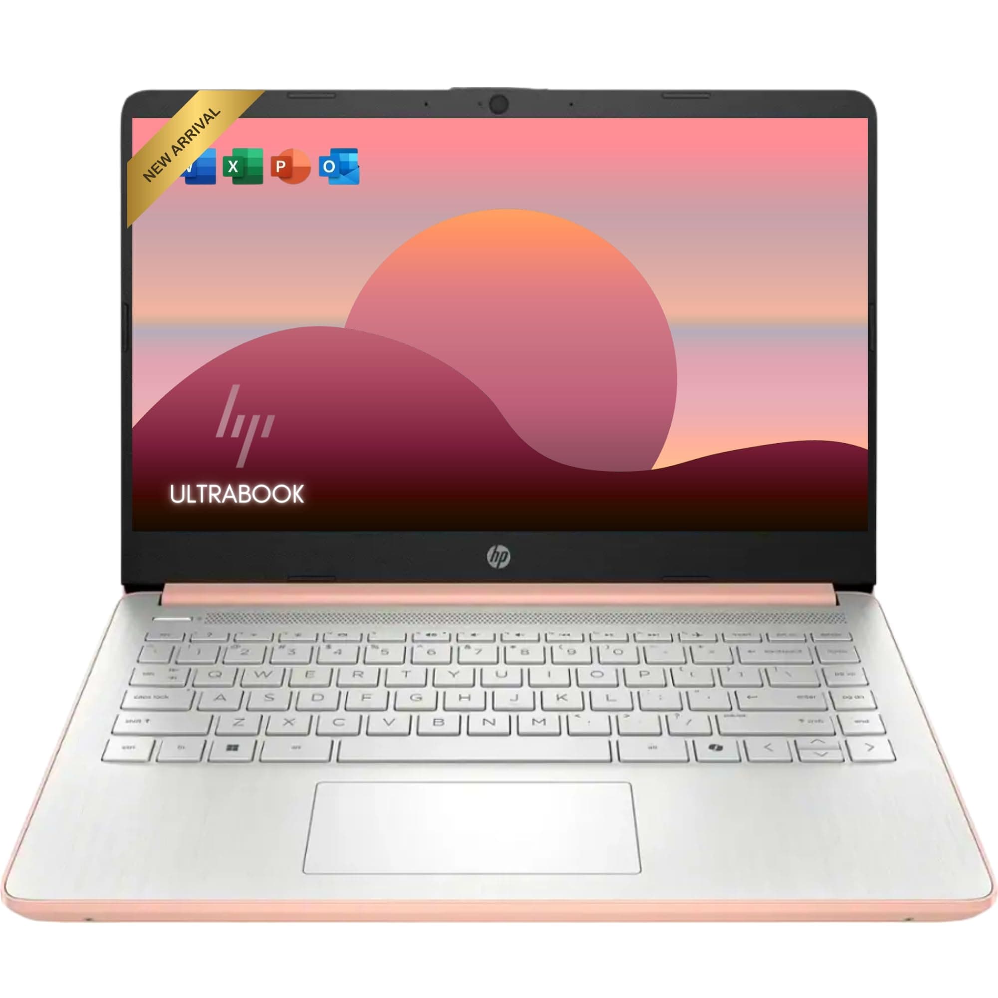 HP Rose Gold Ultrabook 14 Laptop with Office 365, Intel 4-Core CPU, 1.1TB Storage (1TB OneDrive and 64GB Emmc), 8GB RAM, Windows 11, No Mouse