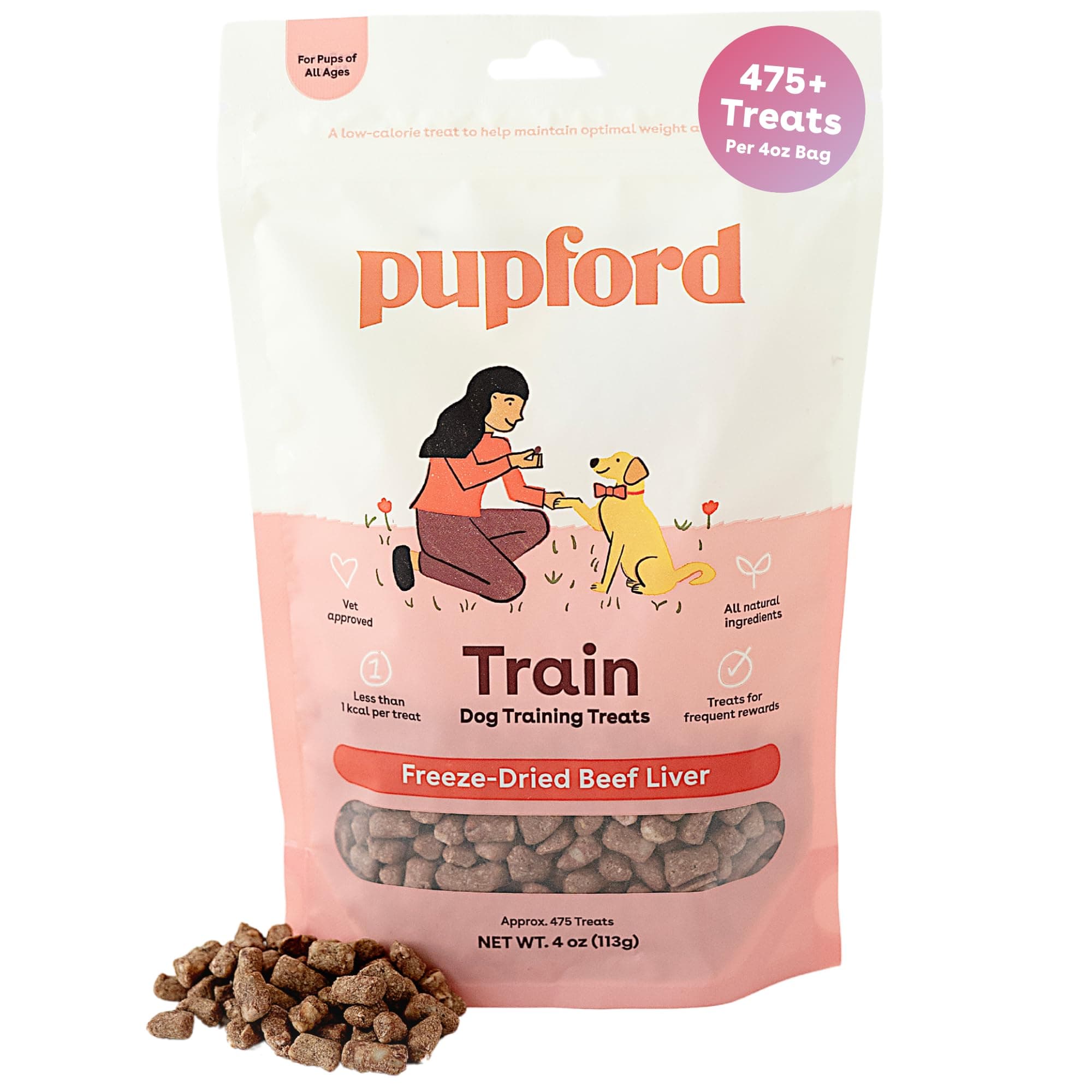 Pupford Freeze Dried Training Treats for Dogs & Puppies, 475+ Three Ingredient Bites (Beef Liver, 4 oz) Beef 4 Ounce (Pack of 1)