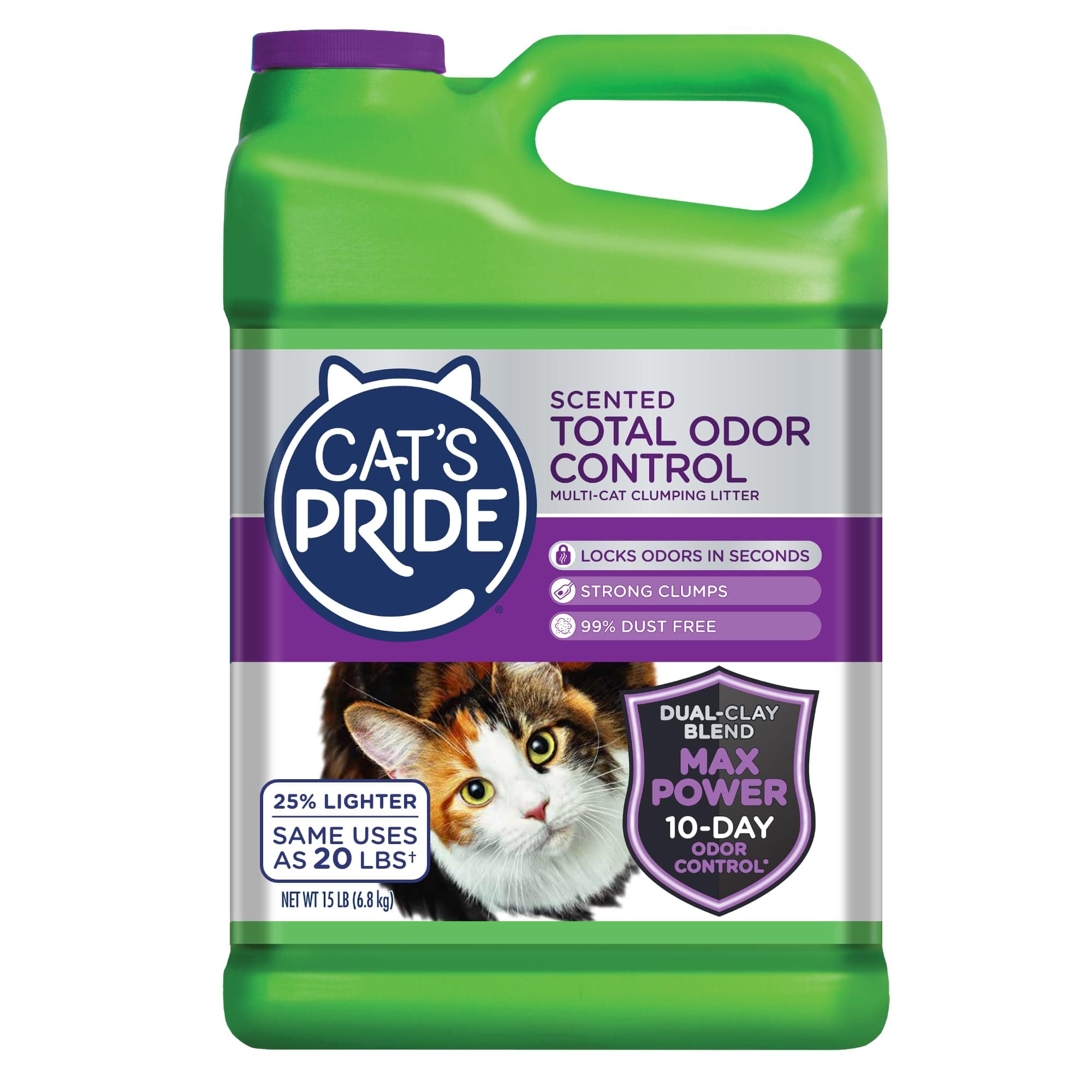 Cat's Pride Max Power: Total Odor Control - Up to 10 Days of Powerful Odor Control - Strong Clumping - 99% Dust Free - Multi-Cat Litter, Scented, 15 Pounds 15 lbs Total Odor Control Scented