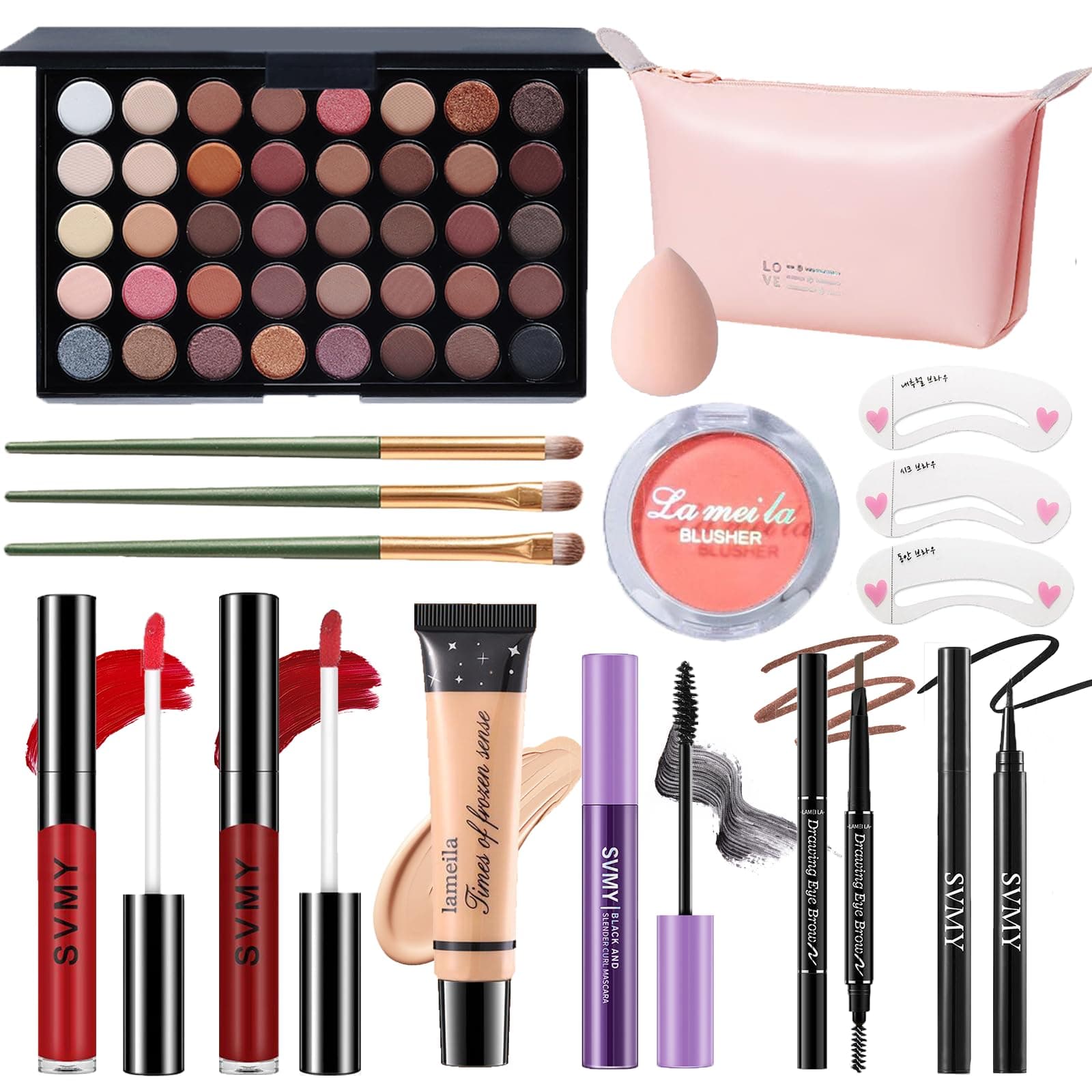 Makeup Set for Women, Makeup Full Kit for Beginners & Professionals, Travel Makeup Set for Teens & Adults, Makeup Gift Set for Girls, Eyeshadow Palette, Lip Gloss, Face & Eye Make up 40 Earth Colors Eyeshadow + 2×Lip Gloss + Blush + Mascara + Pink Cosmetic Bag