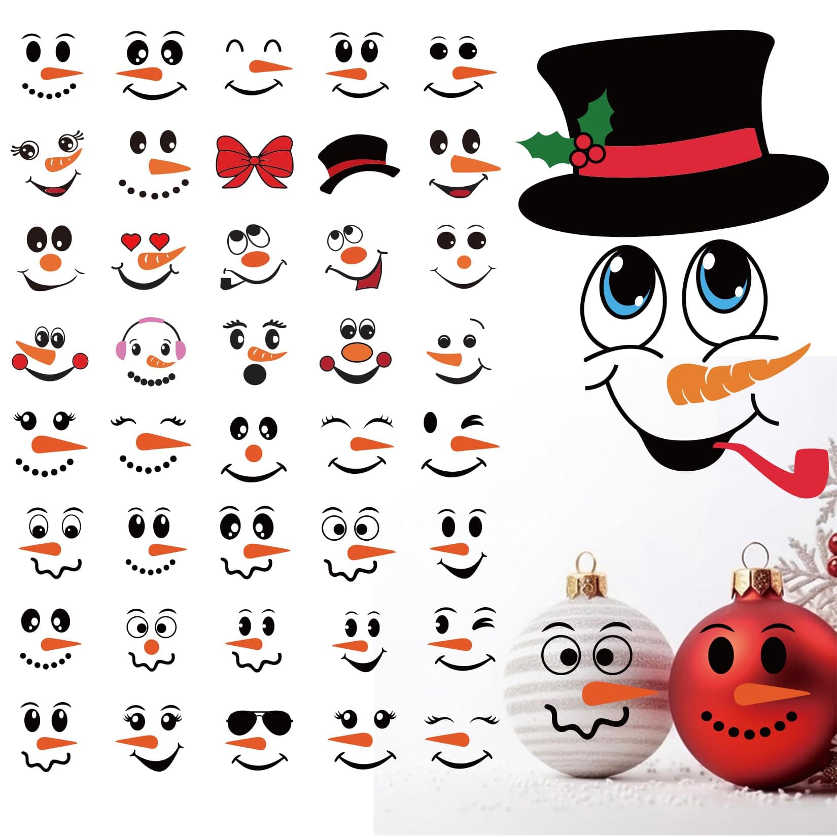 41 PCS Snowman Face Stickers for Crafts Christmas Vinyl Snowman Face Decals for Ornaments Glass Water Bottles Cup Window Wall Christmas Decorations (41Pcs Snowmen Faces) 41Pcs Snowman Face