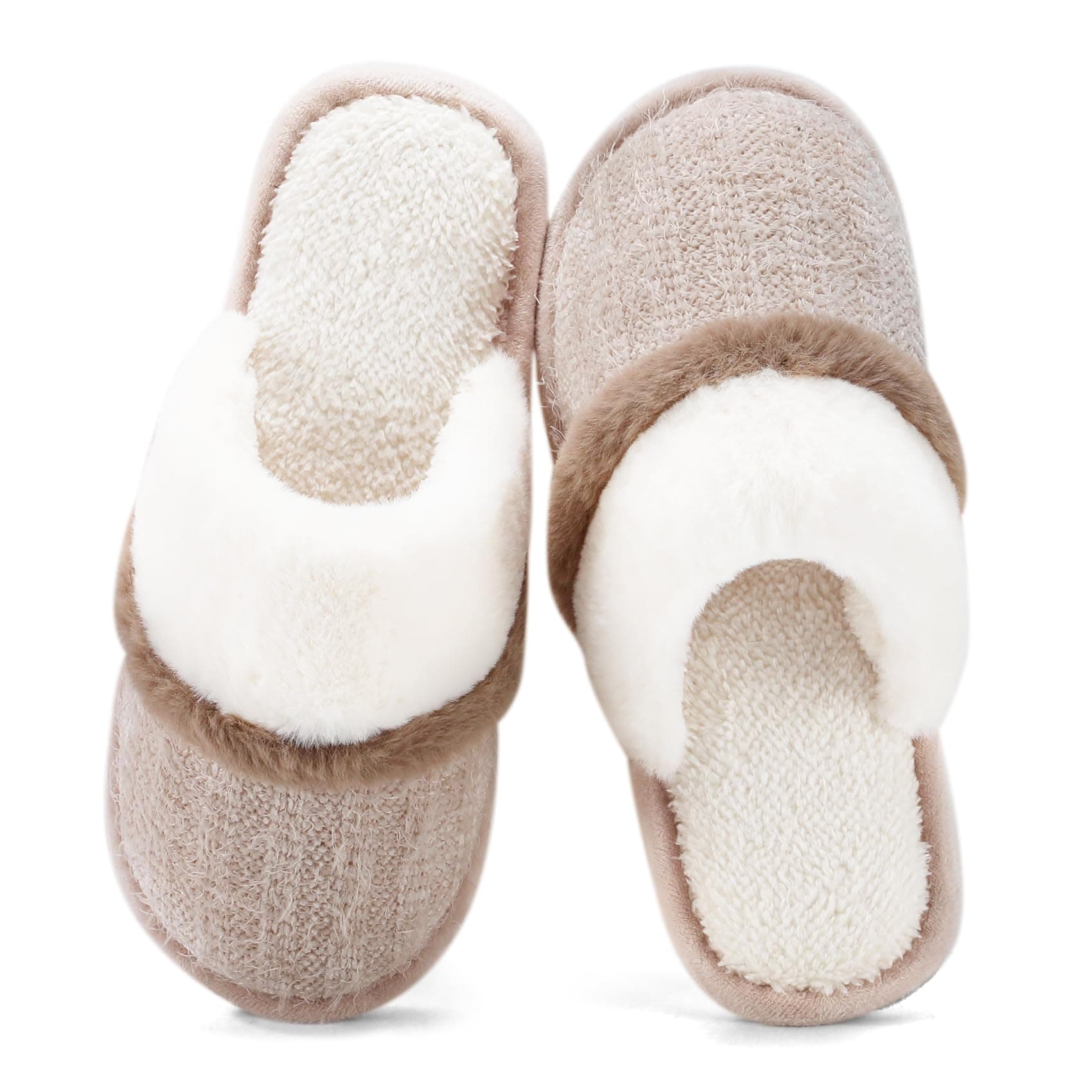Cozy Slippers for Women Indoor and Outdoor Fuzzy House Shoes with Memory Foam Anti-Skid Sole Gifts for Women Mom Ladies 7-8 Women/5-6 Men Beige