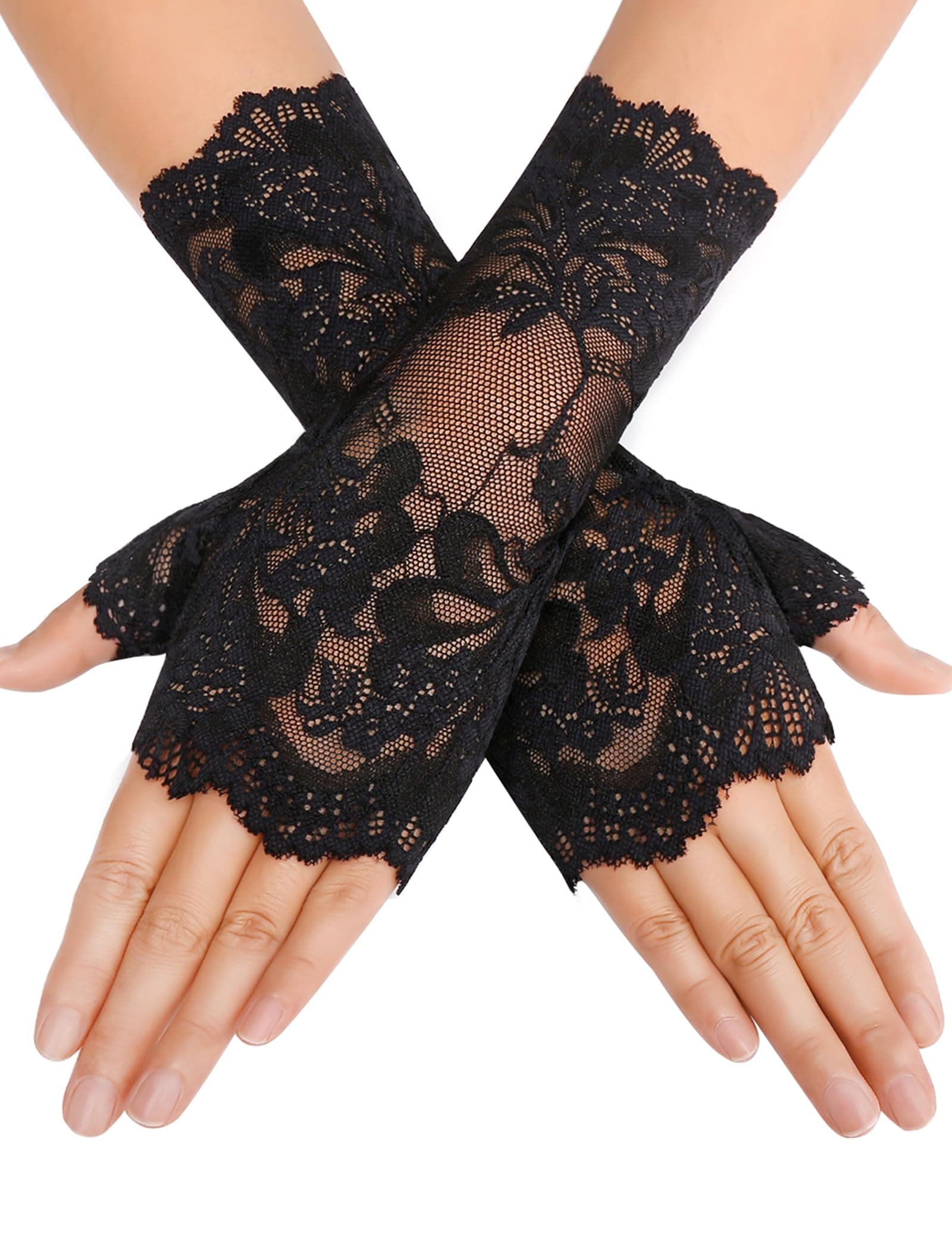 Avidlove Women Short Lace Gloves Fingerless Bridal Wrist Glove Opera Evening Wedding Tea Party Prom Cosplay Gothic Clothes One Size Black