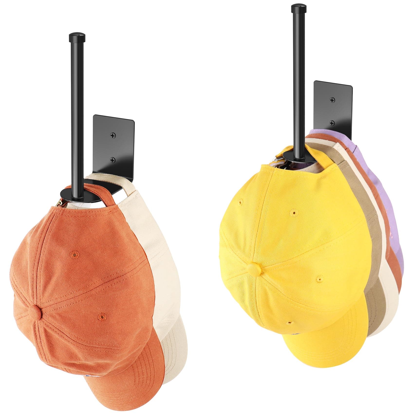 2个装棒球帽架,不锈钢帽子收纳架,帽子存储整理器,强力粘合/墙面钻孔适用于门、卧室、衣柜(黑色6英寸)黑色2个装6英寸