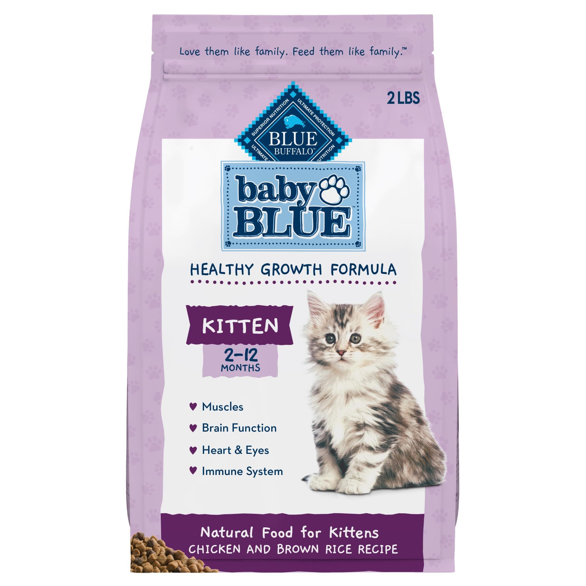 Blue Buffalo Baby Blue Natural Kitten Dry Cat Food, Healthy Growth Formula with DHA, Chicken and Brown Rice Recipe, 2-lb Bag Chicken & Brown Rice 2 Pound (Pack of 1)
