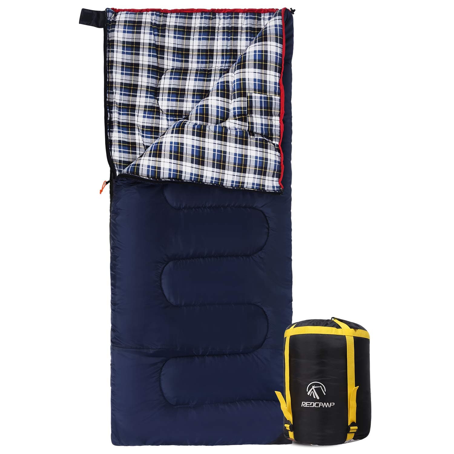 REDCAMP Cotton Flannel Sleeping Bag for Camping Backpacking, Adults Cold Weather Envelope Sleeping Bags with 2/3/4/6lbs Filling Blue with 2lbs Filling