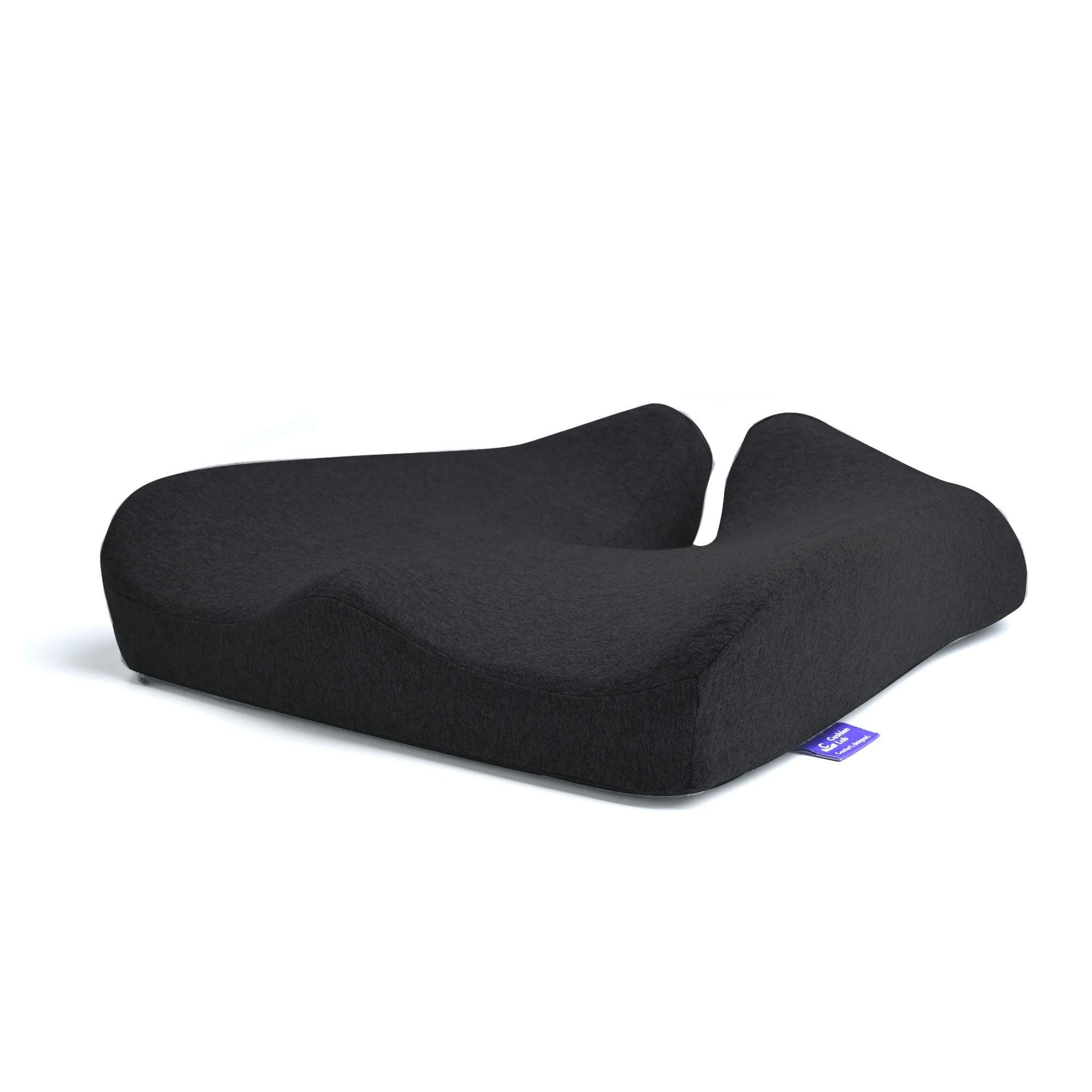 Cojín de Alivio de Presión Patentado Cushion Lab para Largas Horas de Asiento en Sillas de Oficina y Hogar - Espuma Viscoelástica Extra Densa para Soporte Suave. Almohadilla para Cadera, Cóccix, Ciática - Negro