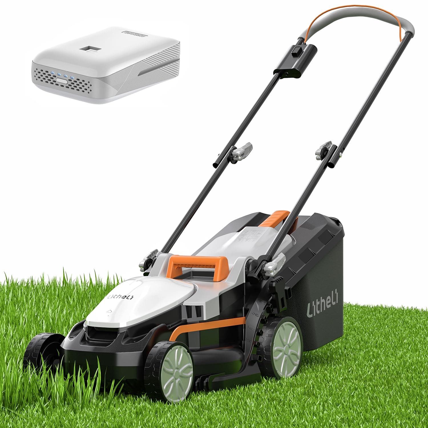 Litheli Cordless Lawn Mower 13 Inch, U20 Handy+ 20V Electric Lawn Mowers for Garden, Yard and Farm, 5 Heights Adjustment, Light Weight,4.0Ah Portable Battery Included Orange 1 Battery