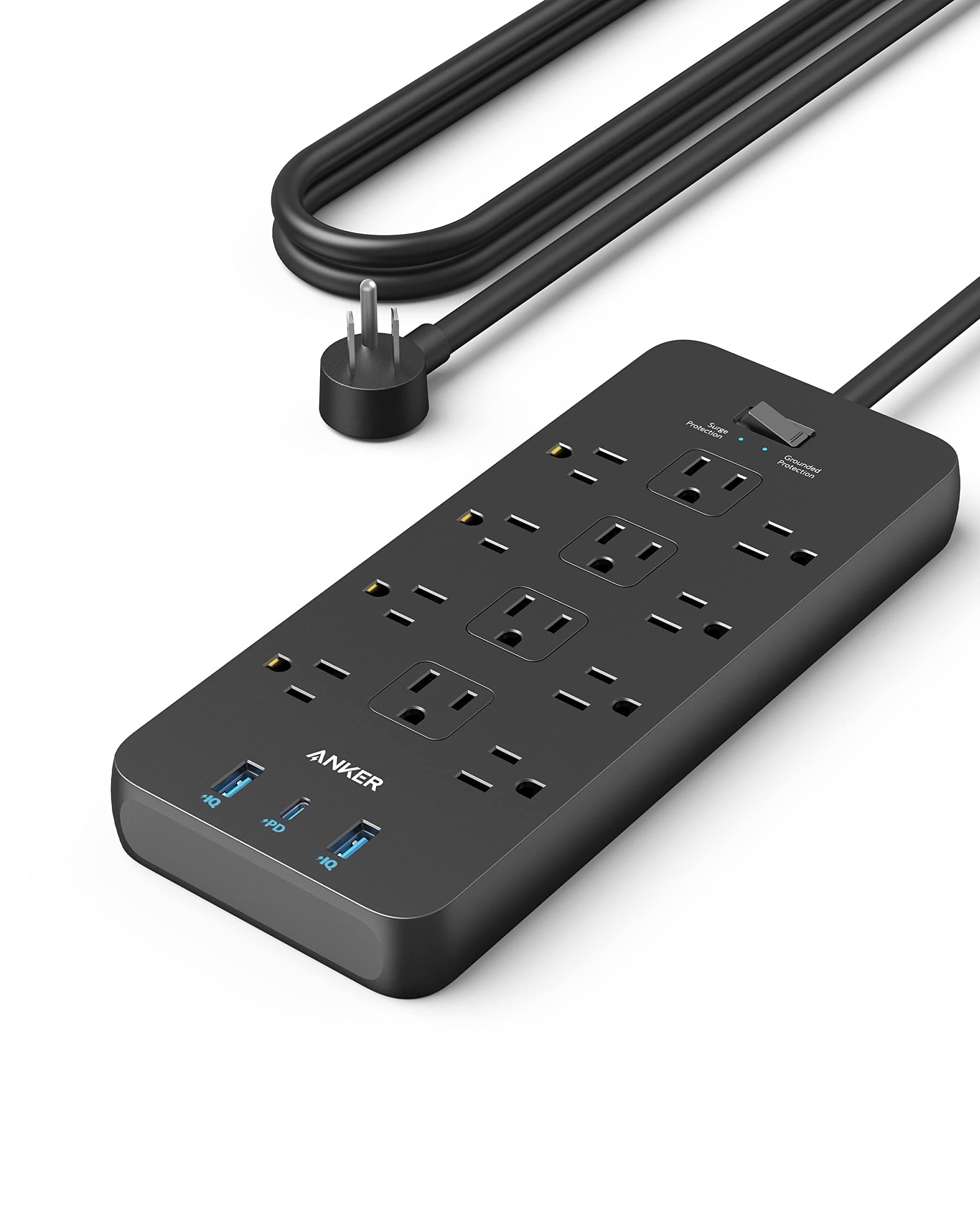 Anker Power Strip with 2100J Surge Protector, Outlet Extender, 5ft Extension Cord with Multiple Outlets, 12 AC, 2 USB A,1 USB C Port for 20W, Home Office, Dorm Room Essentials, TUV Listed 5 FT Black