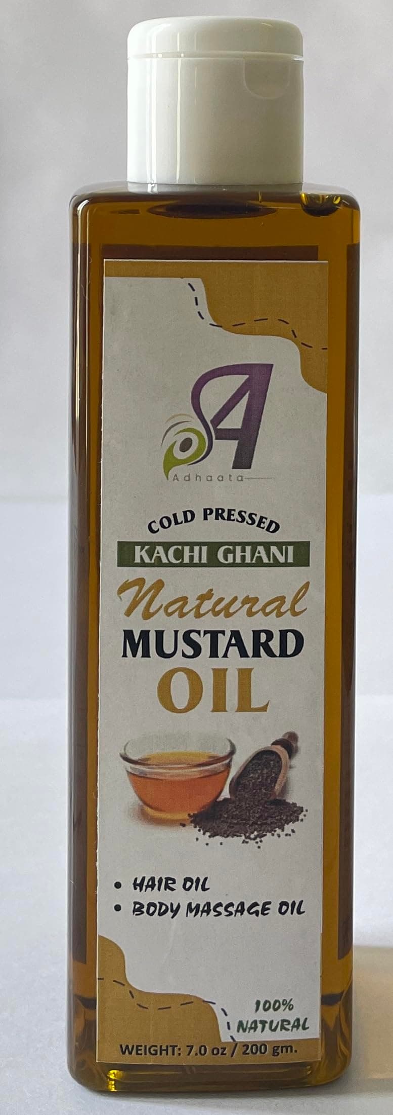 Kachi Ghani Mustard Seed Oil | Brassica Juncea | Unrefined | For Hair Growth | For Skin | For Massage | 100% Pure Natural | Traditional Cold Pressed Mustard Oil 7 Fl oz - (200 gram)