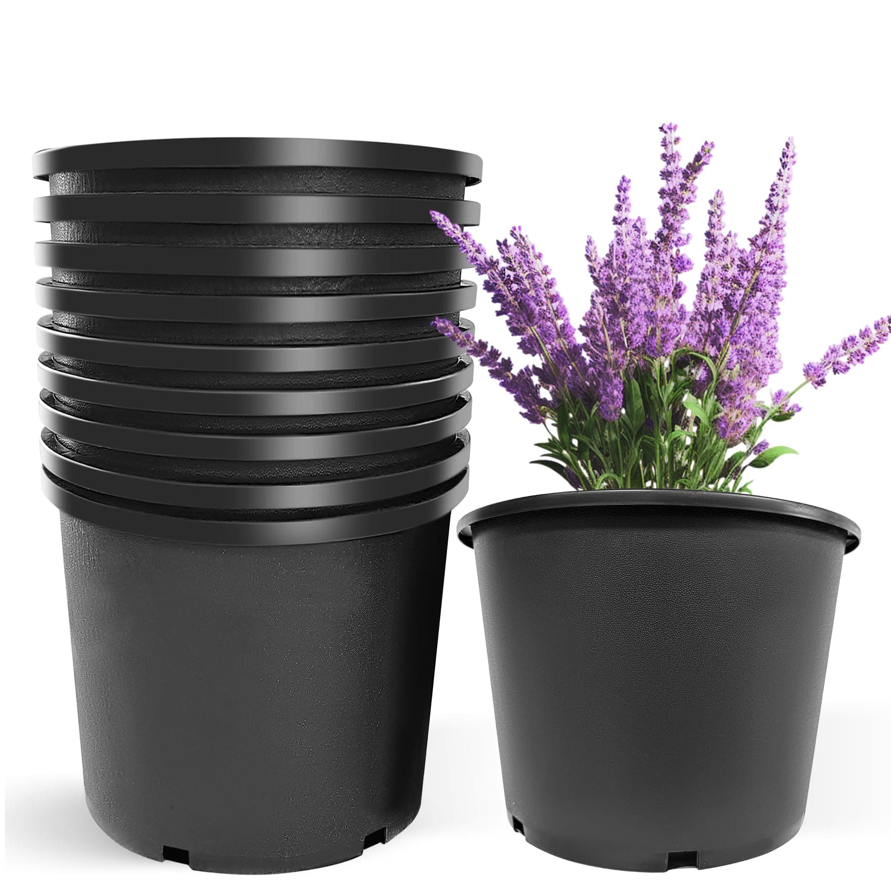 10Pcs 7 Gallon 14 inch Plant Nursery Pot Flower Seedling Injection Molded Container Plastic Garden Planter Pots with Drainage Holes Suitable for Vegetables Flowers Plants Black