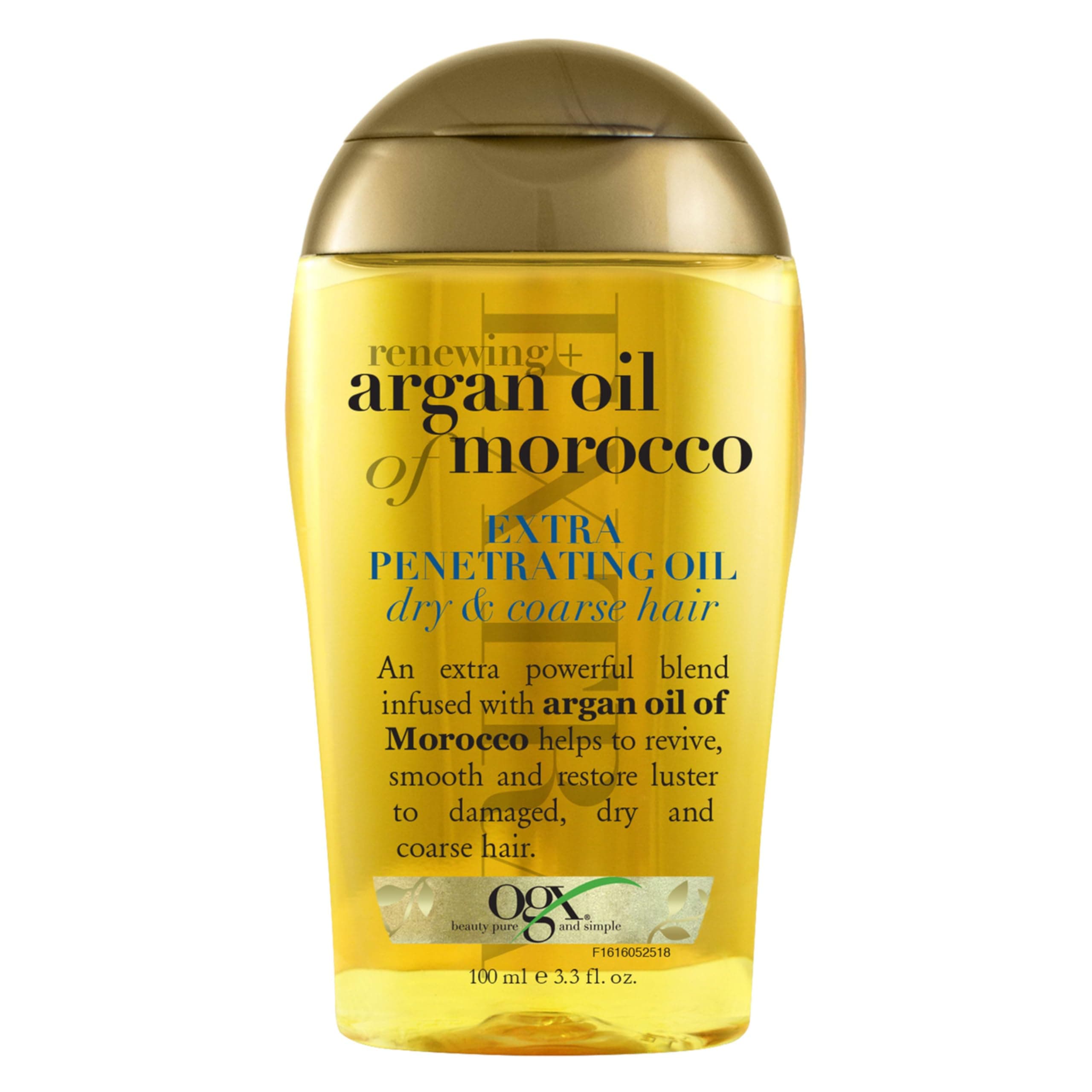 OGX Renewing + Argan Oil of Morocco Hair Oil, Extra Strength Penetrating Serum Treatment for Dry, Damaged, Frizzy, Curly & Coarse Hair, Cold-Pressed Argan Oil, Shine, 3.3 Fl Oz Unscented 3.3 Fl Oz (Pack of 1)