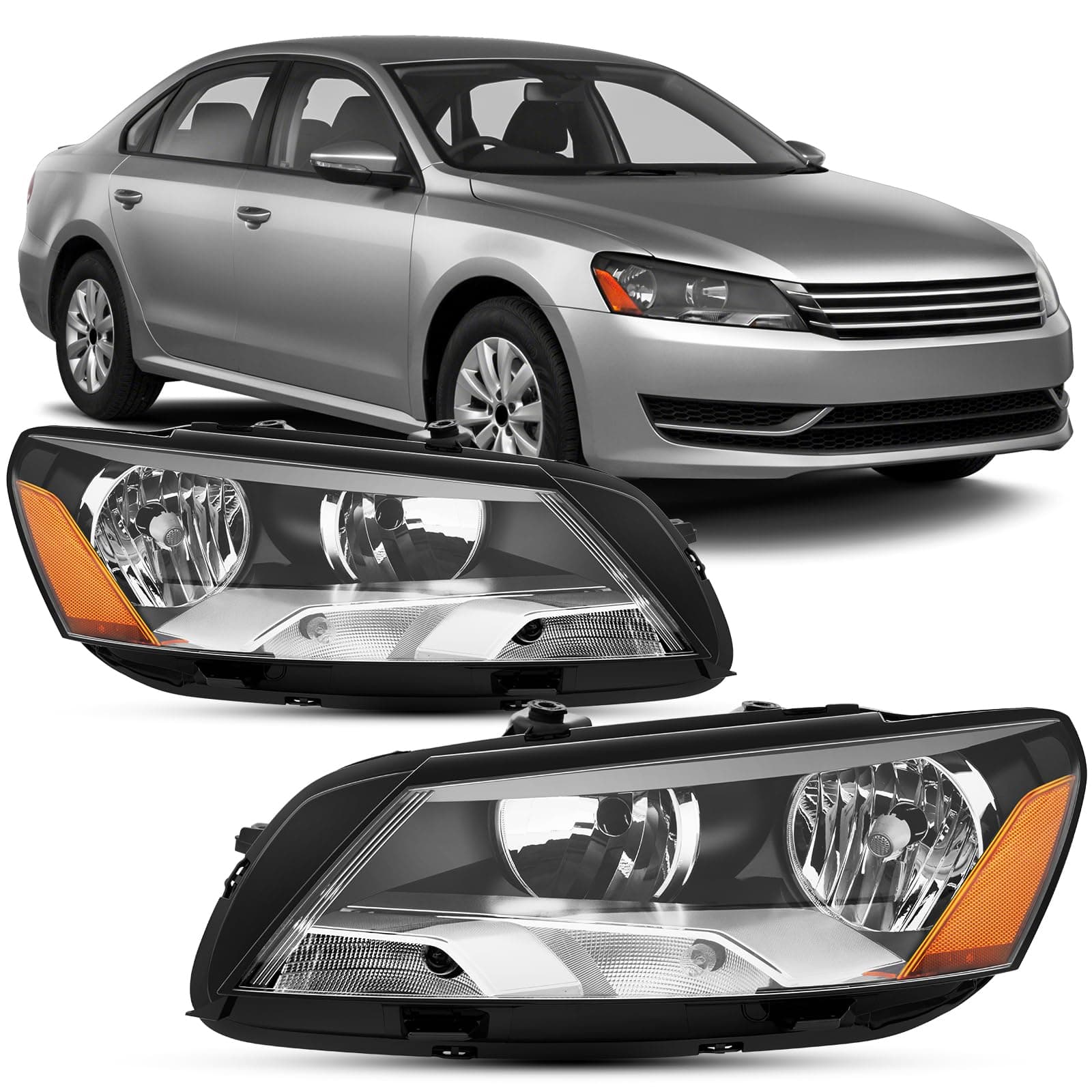 Headlights Assembly For 2012 2013 2014 2015 Volkswagen Passat Headlights, for 12-15 VW Passat Head Lamps Set Halogen Pair OEM style 2012-2015 Passat Black