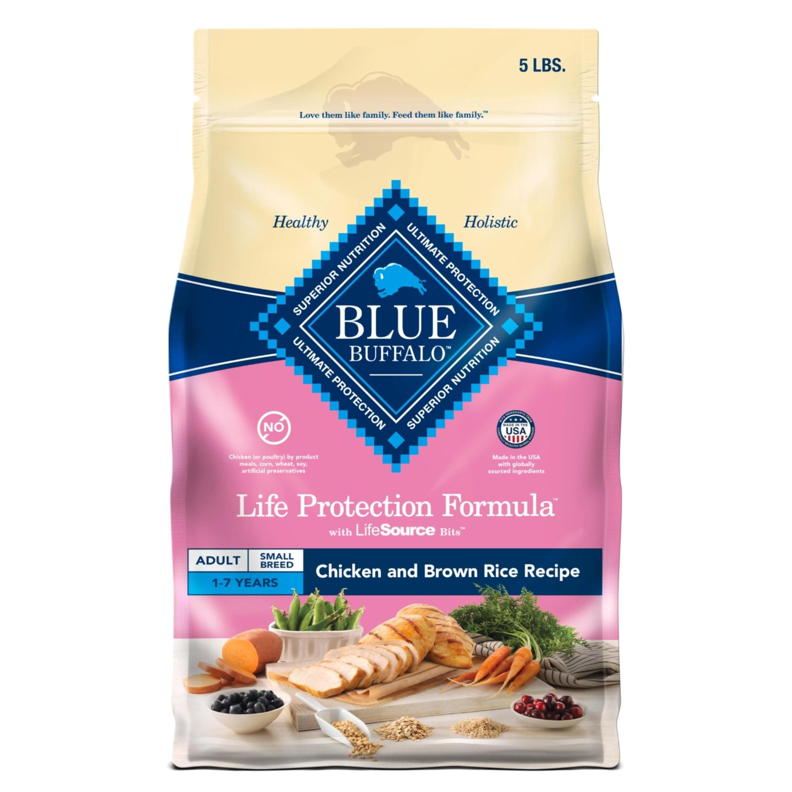 Blue Buffalo Life Protection Formula Adult Small Breed Dry Dog Food, Supports High Energy Needs, Made with Natural Ingredients, Chicken & Brown Rice Recipe, 5-lb. Bag Chicken & Brown Rice 5 Pound (Pack of 1)