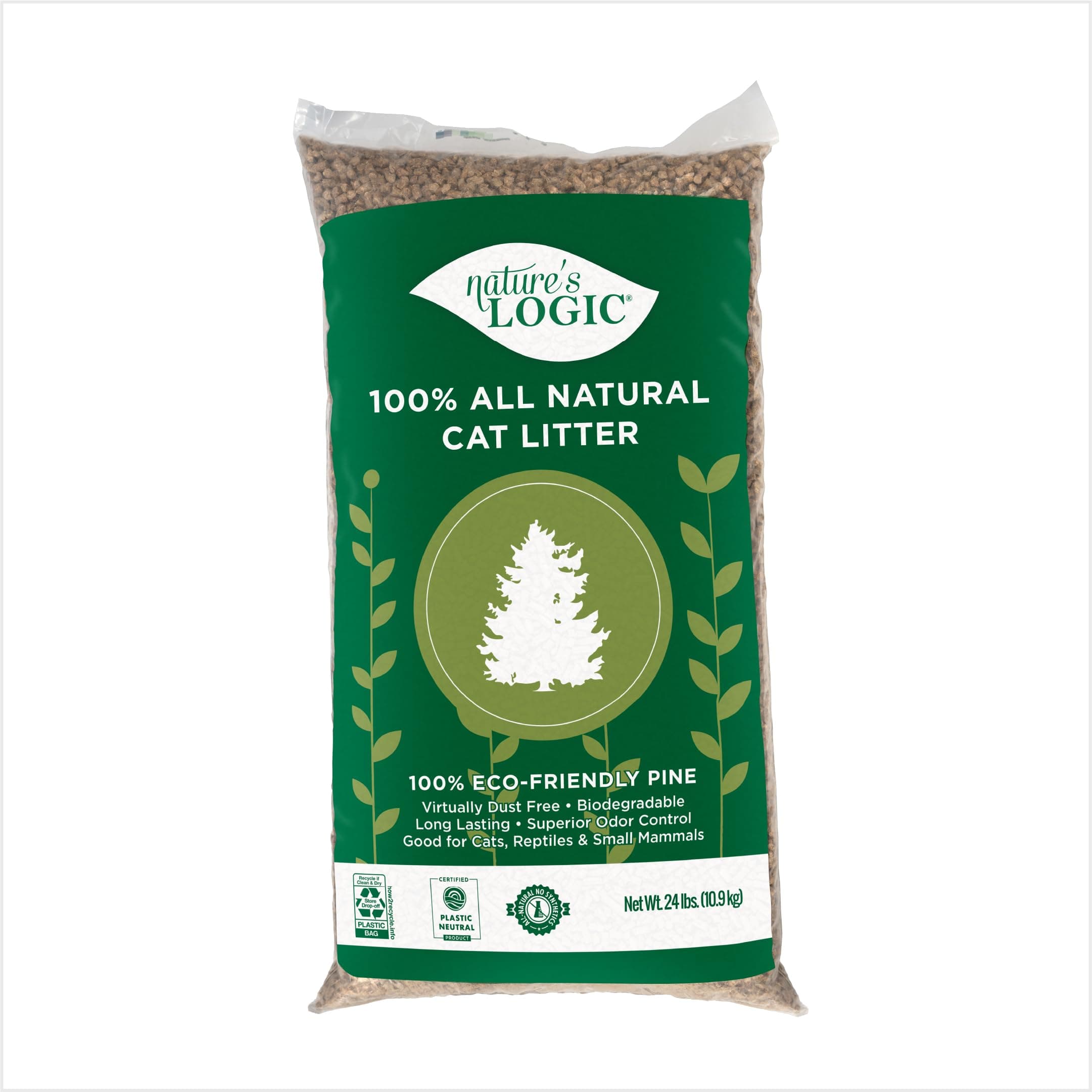 Nature's Logic 100% Natural Pine Pellet Cat Litter - 100% Ponderosa Pine, Dust-Free, Unscented, Biodegradable - Safe for Cats, Kittens, Reptiles & Small Pets - Highly Absorbent - 24 lb Bag