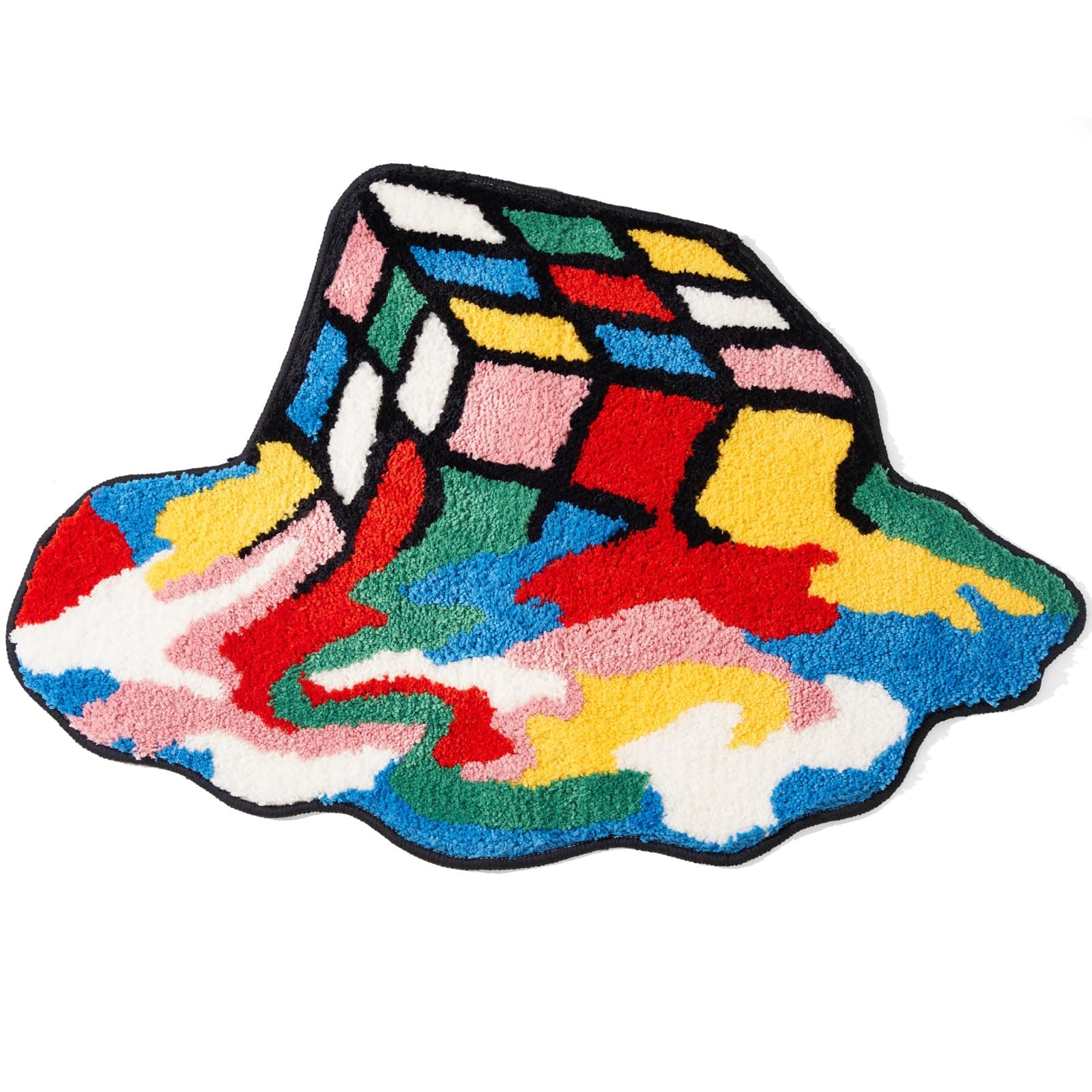 ELDONE Melted Magic Cube Rug, Funky Aesthetic Area Rugs 34 x 24 inch Non Slip Washable, Abstract Cute Unique Bathroom Bedroom Small Rugs, Funny Colorful Cool Rugs