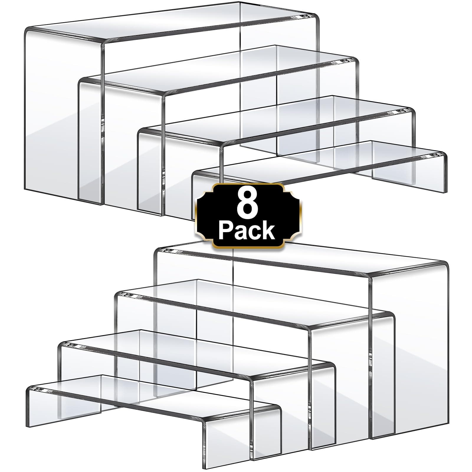Aheroi Large Acrylic Risers, 8 Pcs 2 Set(7”L~8”L~9”L) Acrylic Display Set Rectangular Stands Shelf Clear Display Risers for Decor, Cake Shelves Retail Shoe Showcase 8Pcs-Clear
