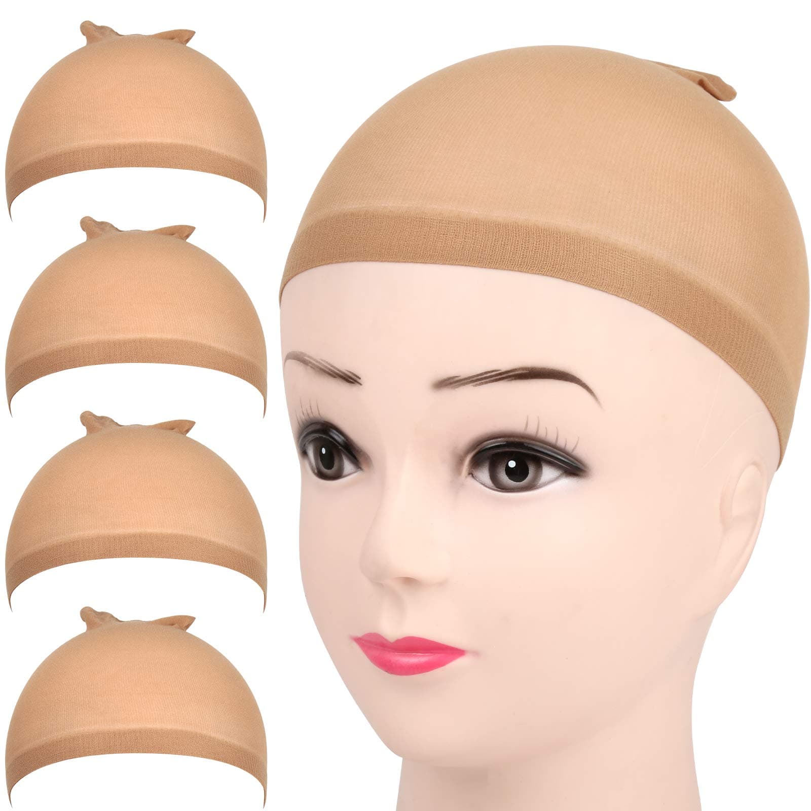 Fandamei 4 pieces Light Brown Stocking Wig Caps Stretchy Nylon Wig Caps for Women A-Nylon Wig Cap