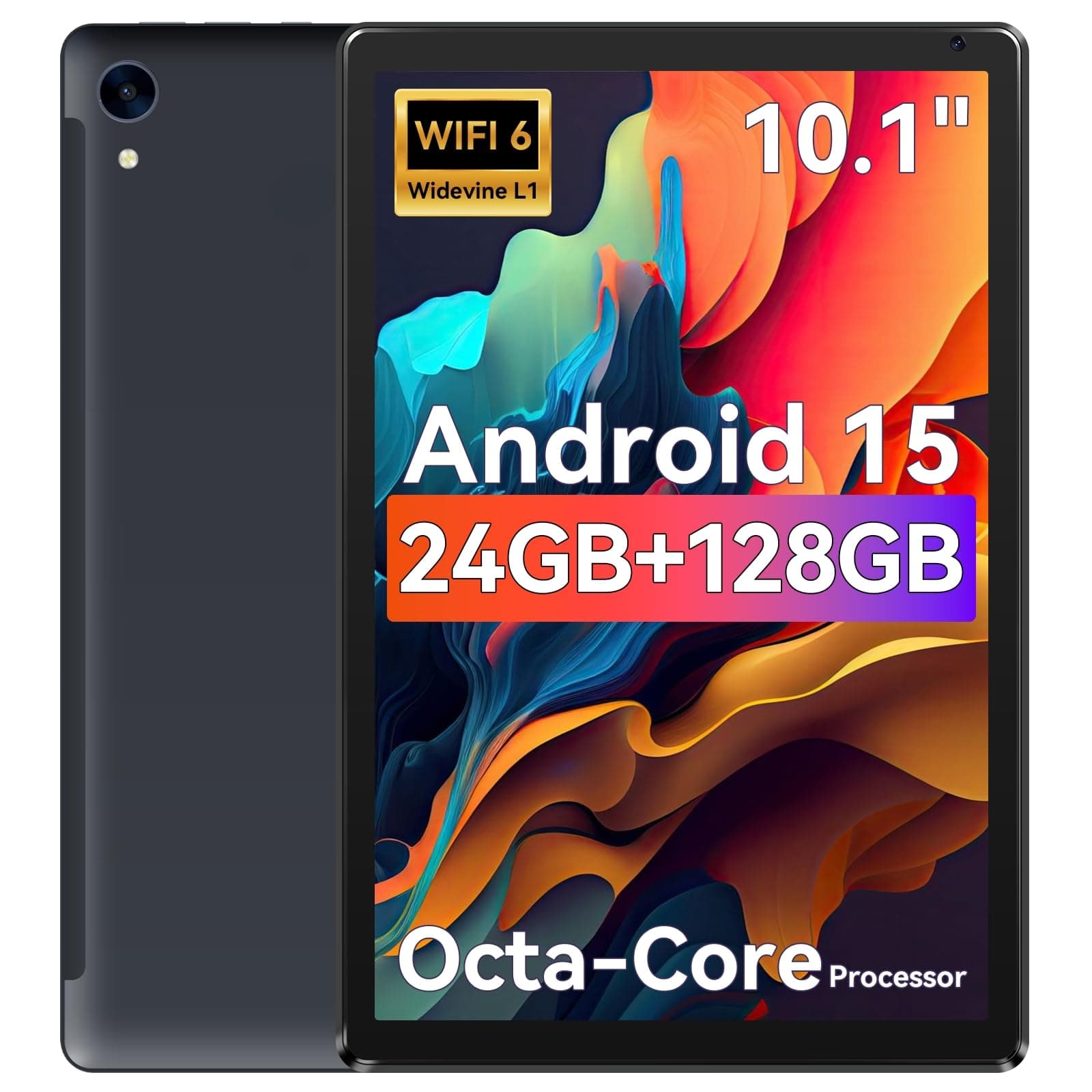 Tablet,10.1" Android Tablet with Octa-core Processor 24GB RAM 128GB ROM HD IPS Touchscreen 8H Battery, Wi-Fi 6, BT 5.0, Dual Camera, Android 15 Tablets 2025