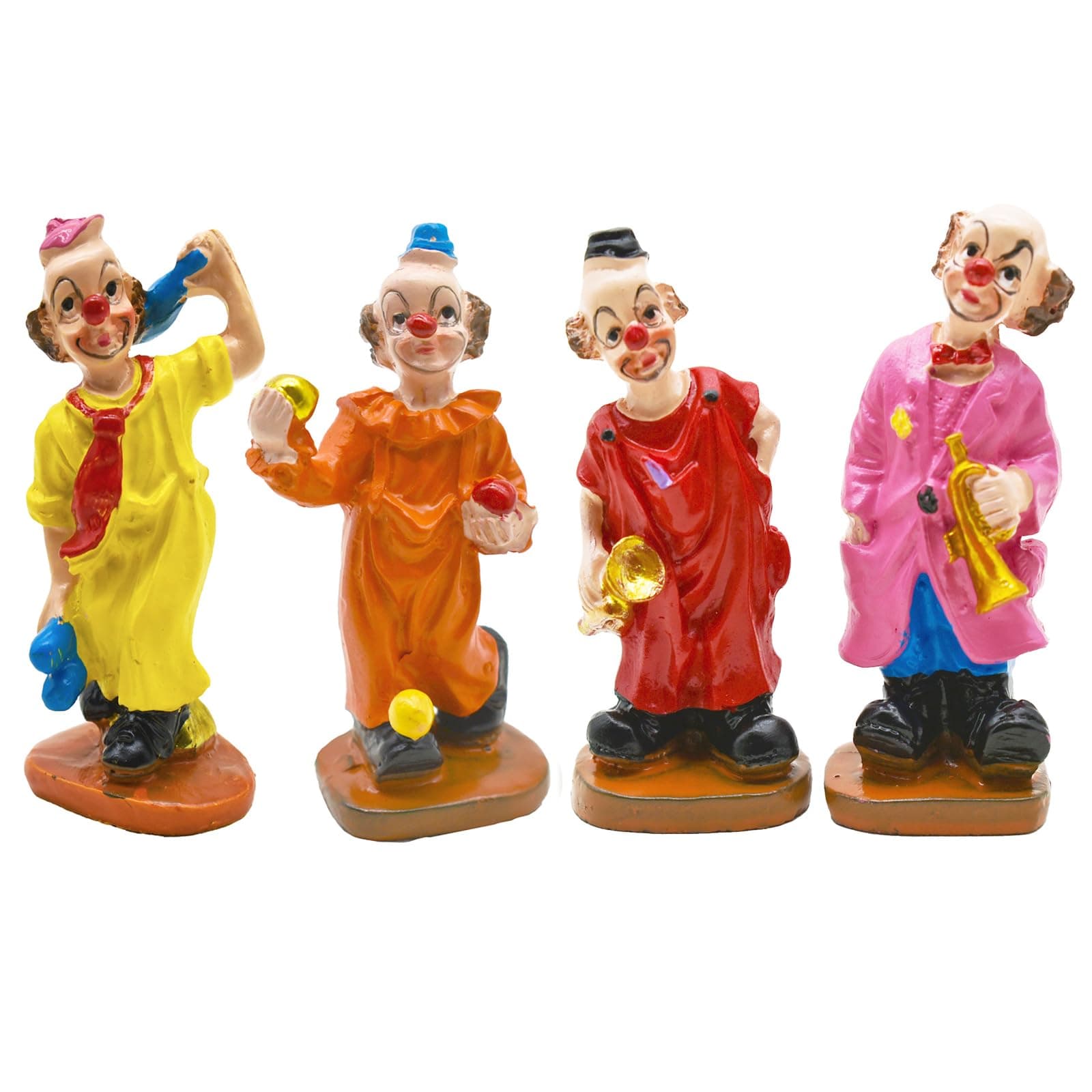4Pcs Mini Carnival Clown Figurines Resin Circus Performers Handmade Figures for Dollhouse Table Ornaments Halloween Home Party Decoration Gift