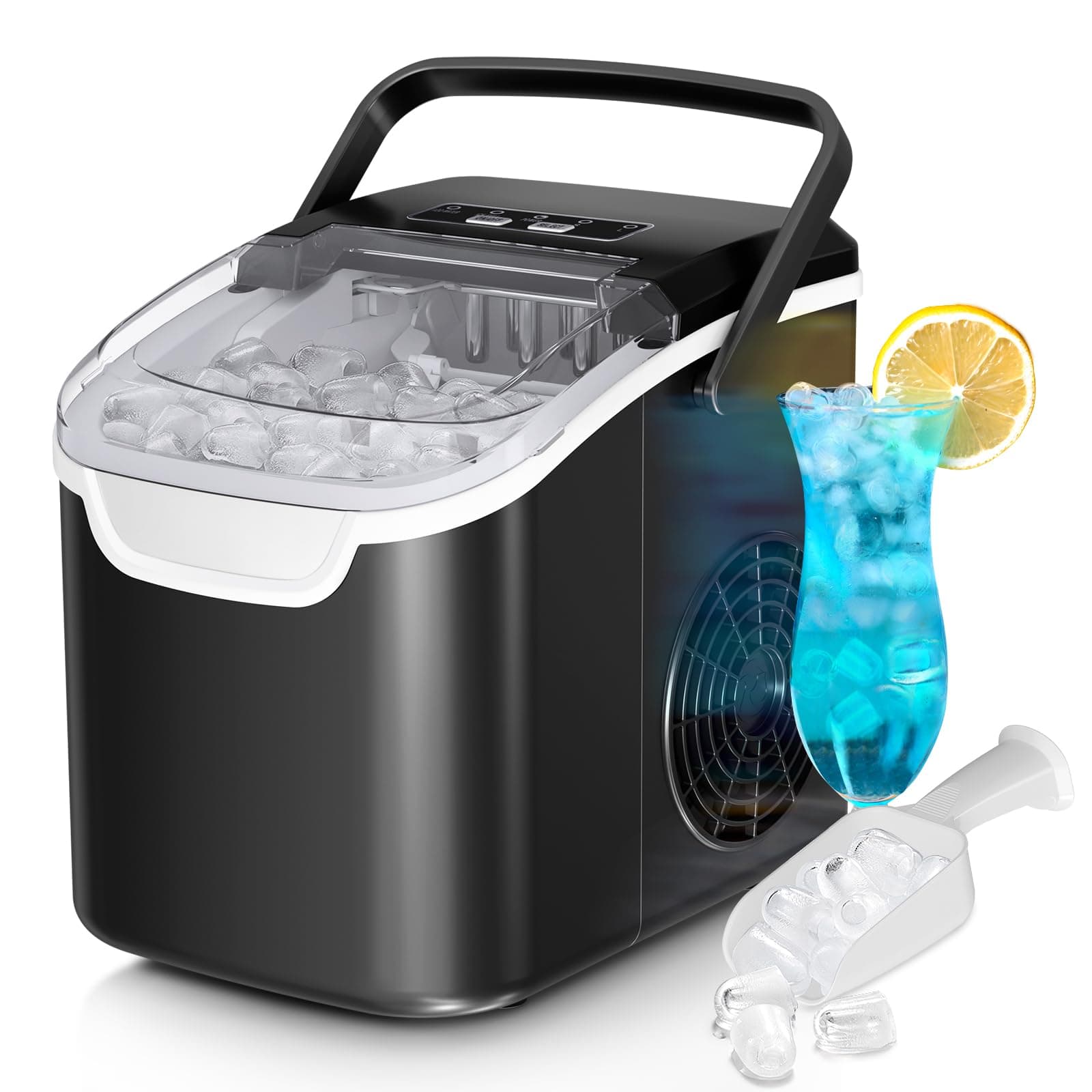 Antarctic Star Countertop Ice Maker Machine, 8 Ice Cubes in 6 mins, 26lb/Day Ice with 2 Sizes- Portable Mini, Energy Saving & Basket/Scoop for Home/Party/Travel/Camping/Bar, Dark Black BLACK 26Lbs/24H