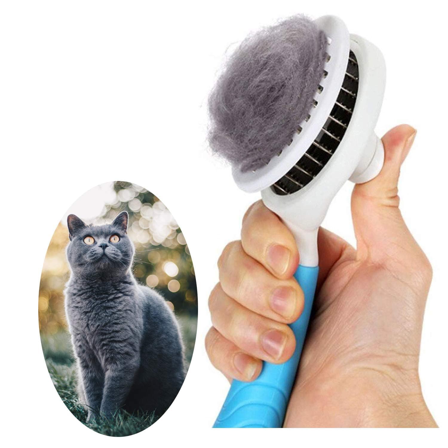 Cat Grooming Brush, Pets Skin Friendly Self Cleaning Slicker Massage Brushes for Shedding Dogs Cats Hair Gentle Remove Loose Undercoat with Long or Short Hairs for All Fur Type- UPGRADED BLUE