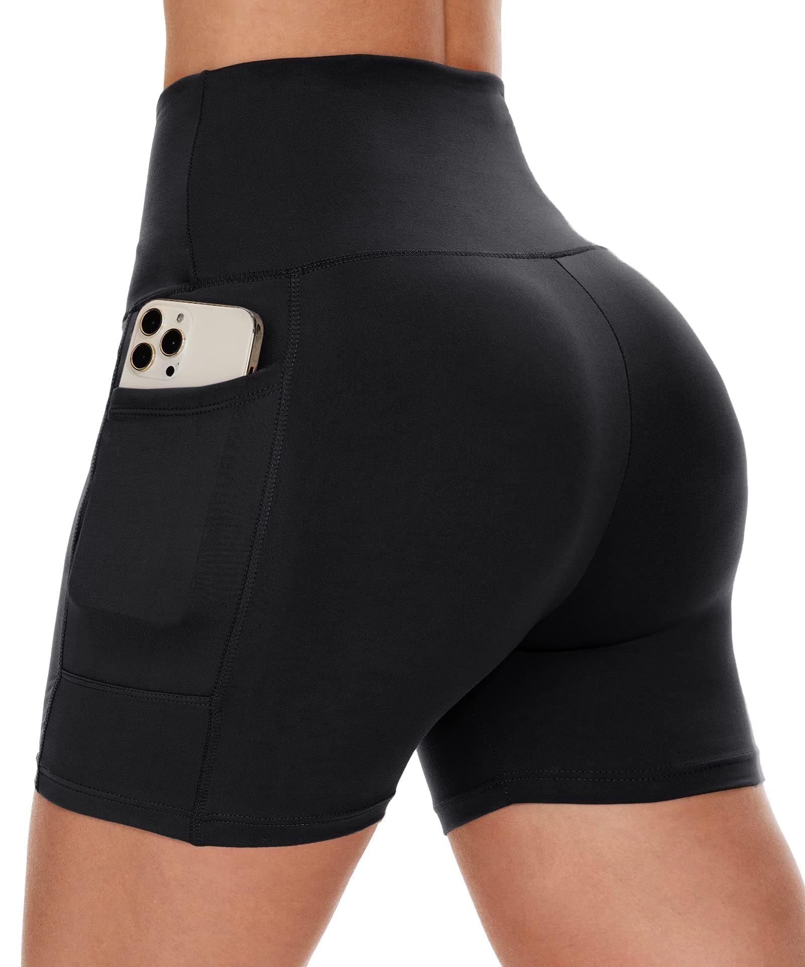 CAMPSNAIL Biker Shorts Women with Pockets - 3"/5"/8" High Waisted Workout Spandex Tummy Control Gym Running Yoga Shorts 5 IN Large-X-Large 1#black