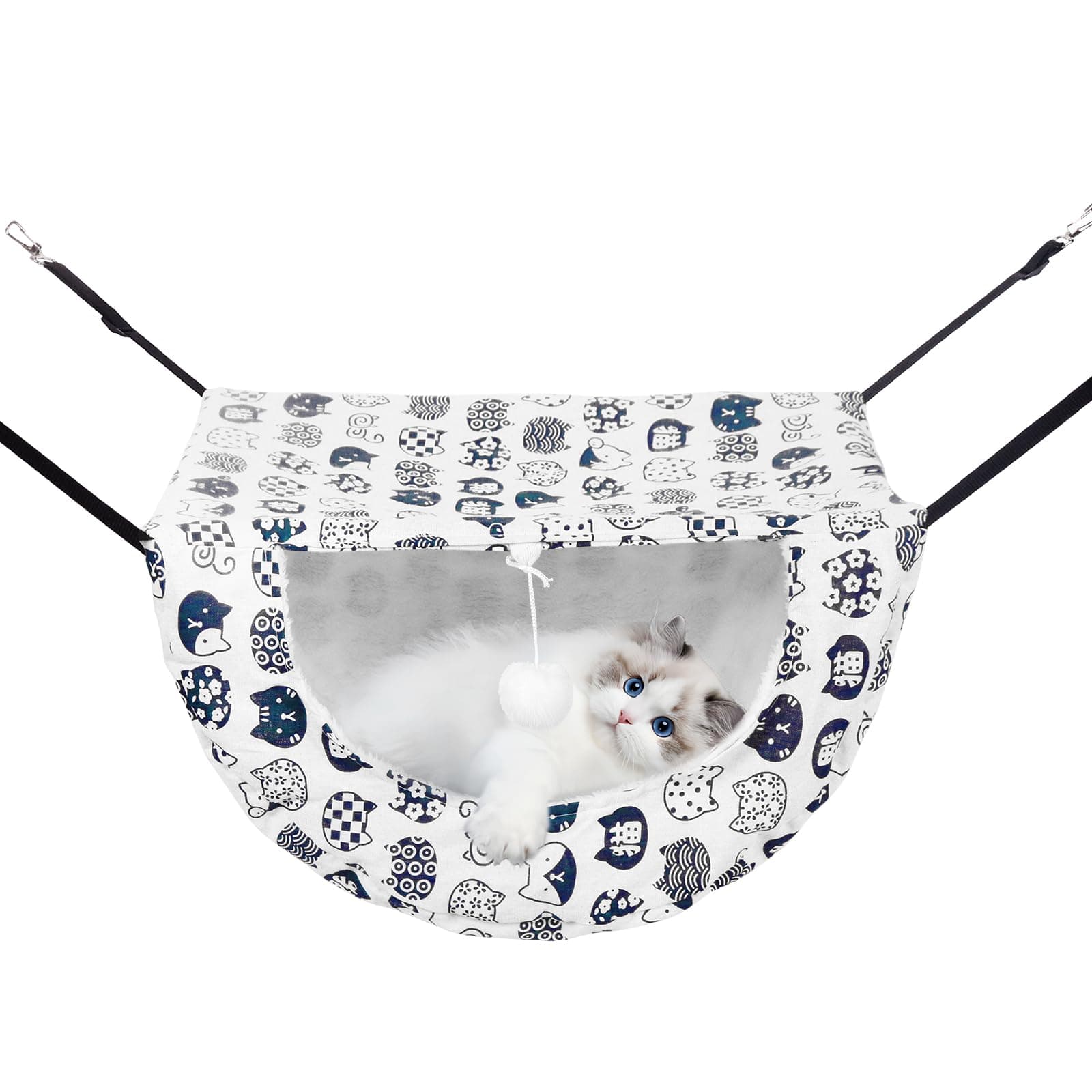 Cat Hammock for Cage with Ball,Hanging Pet Hammock Bed Adjustable,Double Layer Soft Sleeping Hammock for Cats,Ferret,Puppy,Rabbits,Small Animals,1Pack (White)