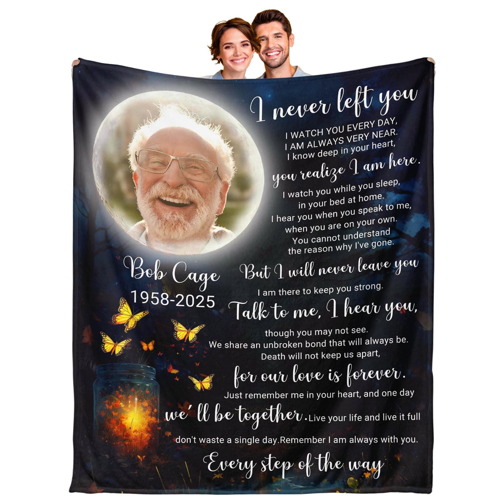 Ship Next Day, Custom Memorial Blanket with Photos for Loss of Loved One - Printed in USA Loving Memory Personalized Sympathy Blanket for Loss of Dad Mom Husband Wife Family Friend Pet in Memory Gifts Style 06