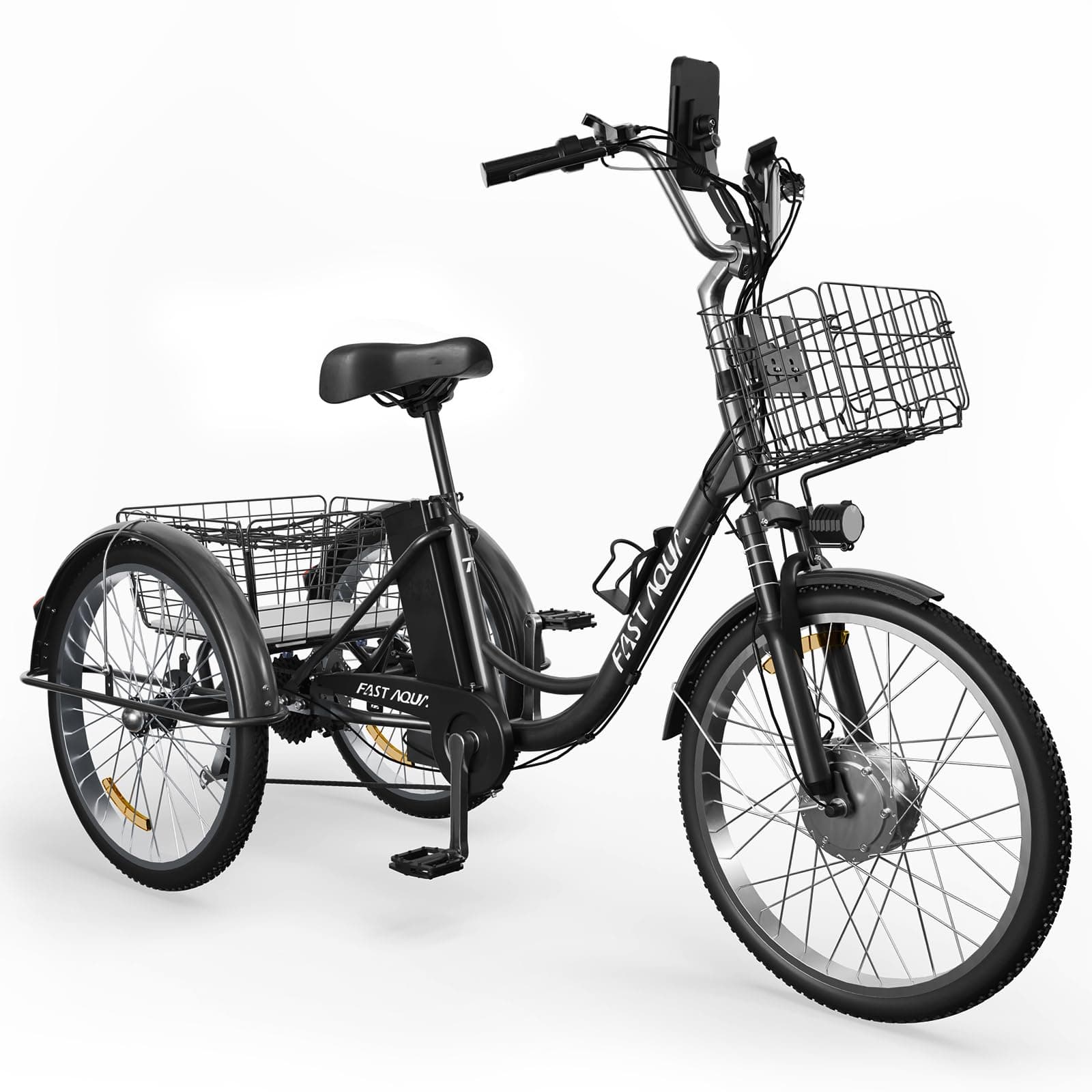 Electric Trike for Adults,24" Tire Etrike,3-Wheel Electric Bicycle with Removable 48V/13Ah Battery,Electric Tricycle with Front & Rear Large Cargo Basket,Black