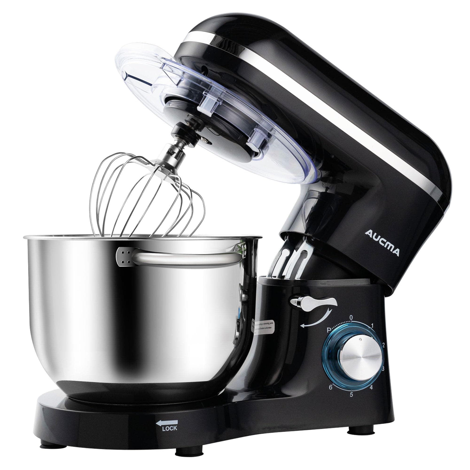 Aucma Stand Mixer,6.5-QT 660W 6-Speed Tilt-Head Food Mixer, Kitchen Electric Mixer with Dough Hook, Wire Whip & Beater (6.5QT, Black) 6.5QT Black