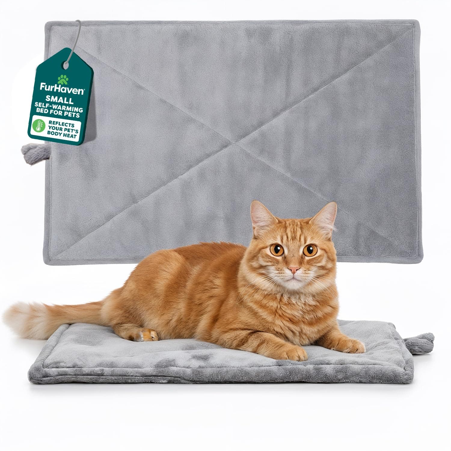 Furhaven ThermaNAP Self-Warming Cat Bed for Indoor Cats & Small Dogs, Washable & Reflects Body Heat - Quilted Faux Fur Reflective Bed Mat - Gray, Small Small Gray