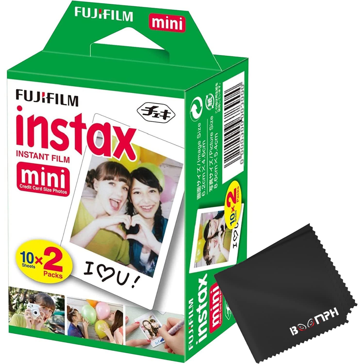 Fujifilm Instax Mini Instant Camera Film: 20 Shoots Total, (10 Sheets x 2) - Capture Memories Anytime, Anywhere - Boomph's Comprehensive Ultimate Performance Cloth Solution for Perfect Picture Quality 20 Pack