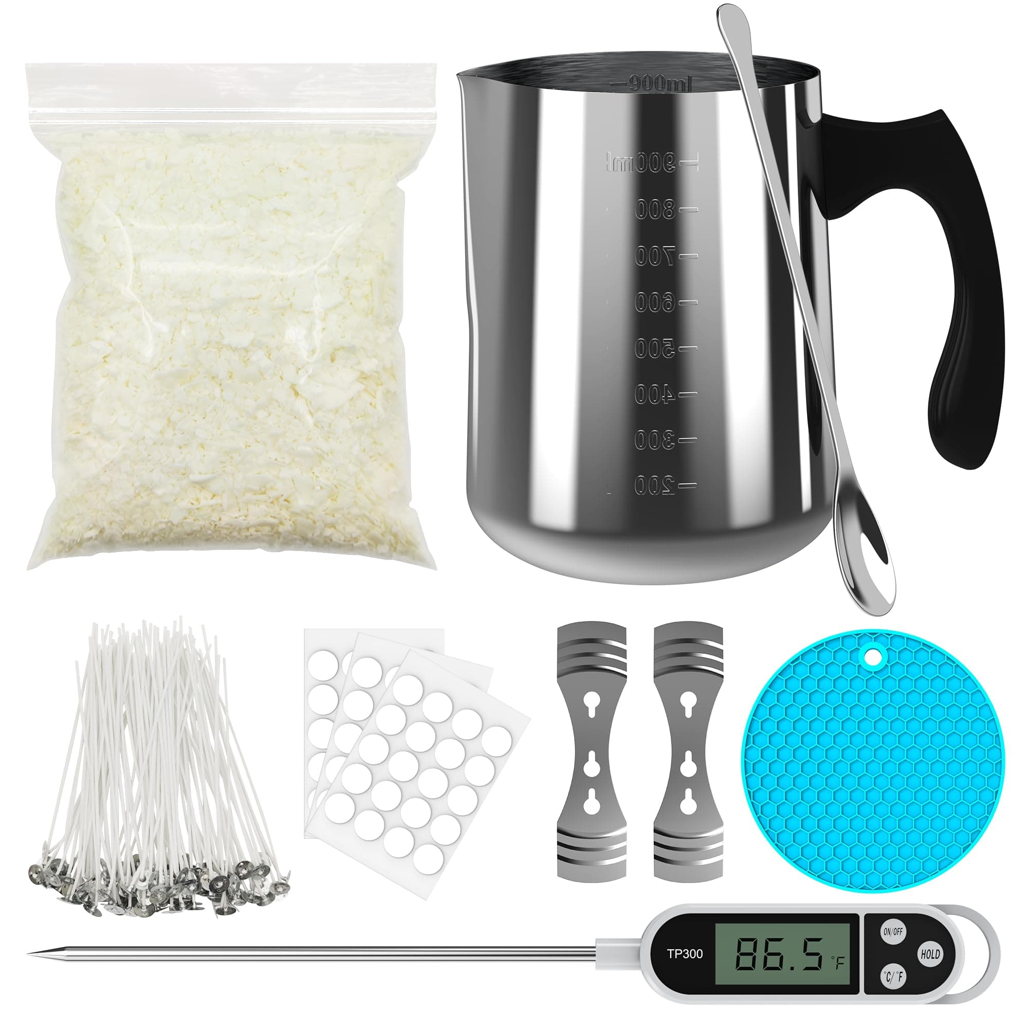 Ohcans 蜡烛制作套件,适合初学者,成人大豆蜡 DIY 蜡烛制作,配有 900ml 蜡烛倒入壶、蜡烛芯、蜡烛芯贴纸、蜡烛芯支架,初学者蜡烛制作套件