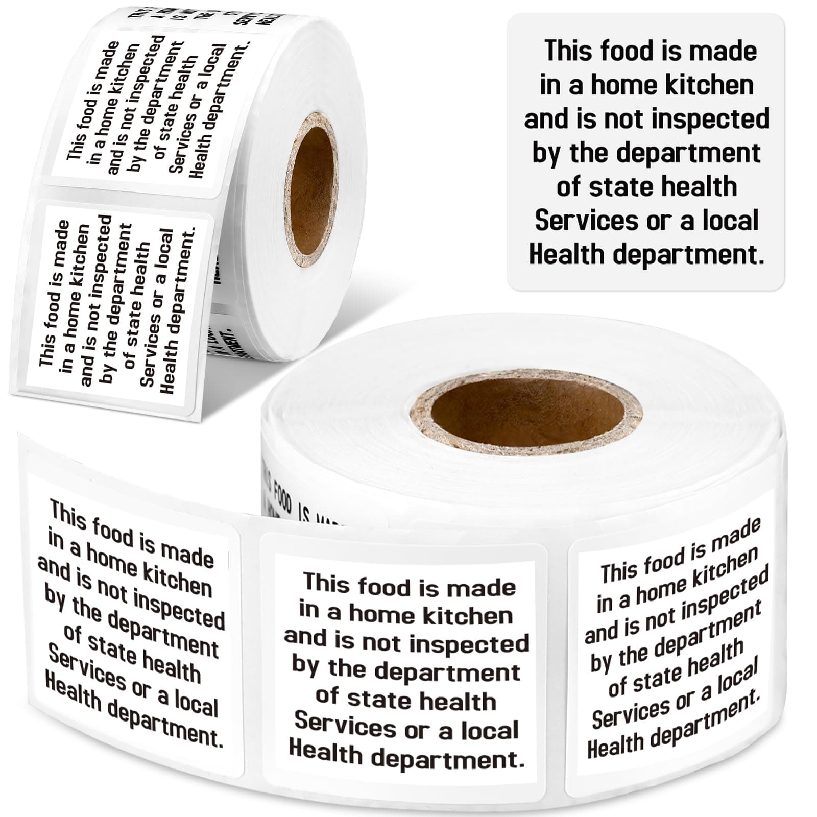 Janlaugh 500 Count Cottage Food Law Labels Stickers Made in a Home Kitchen Decal 1.5 Square Food Stickers Thermal Printed Labels for Home Kitchen White Home Kitchen Made