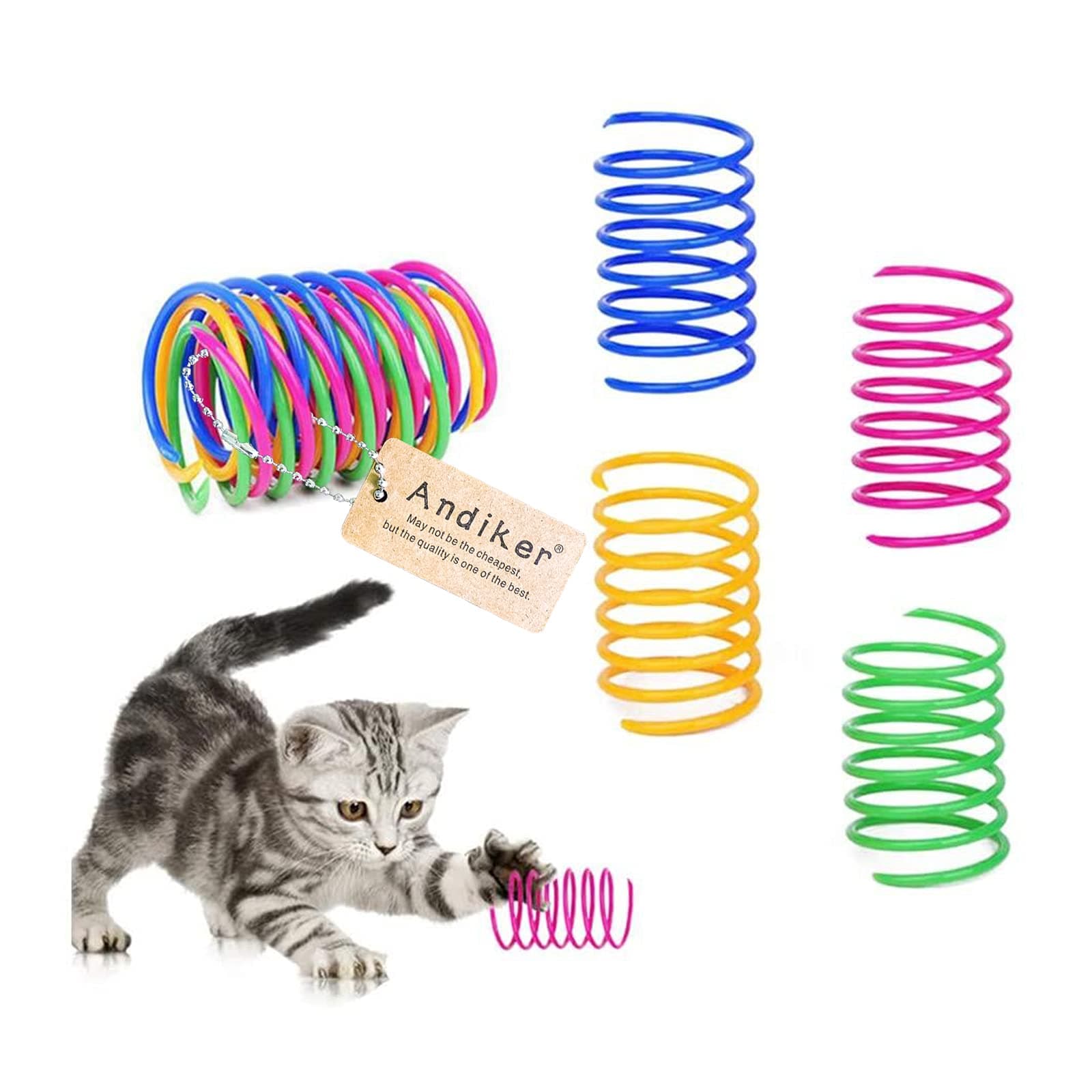 Juguete Interactivo en Espiral Andiker para Gatos, Creativo y Divertido, Plástico Resistente y Pesado para Jugar, Morder y Cazar, Juguetes para Gatitos, Colorido, 12 piezas