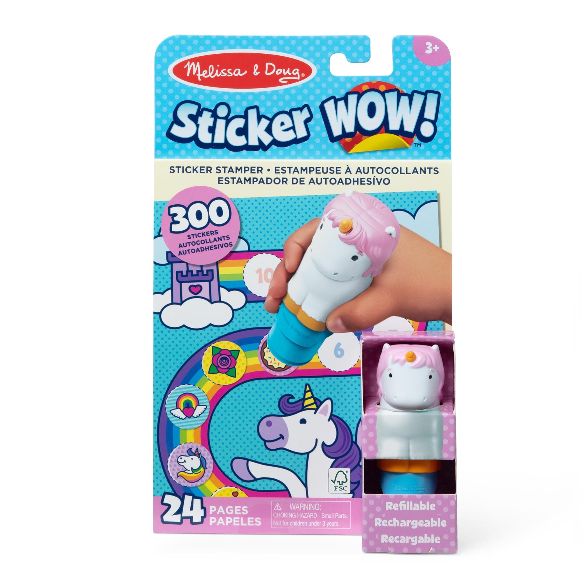Melissa & Doug Sticker Wow!™ 24-Page Activity Pad and Sticker Stamper, 300 Stickers, Arts and Crafts Fidget Toy Collectible Character – Unicorn Creative Play Travel Toy for Girls and Boys 3+