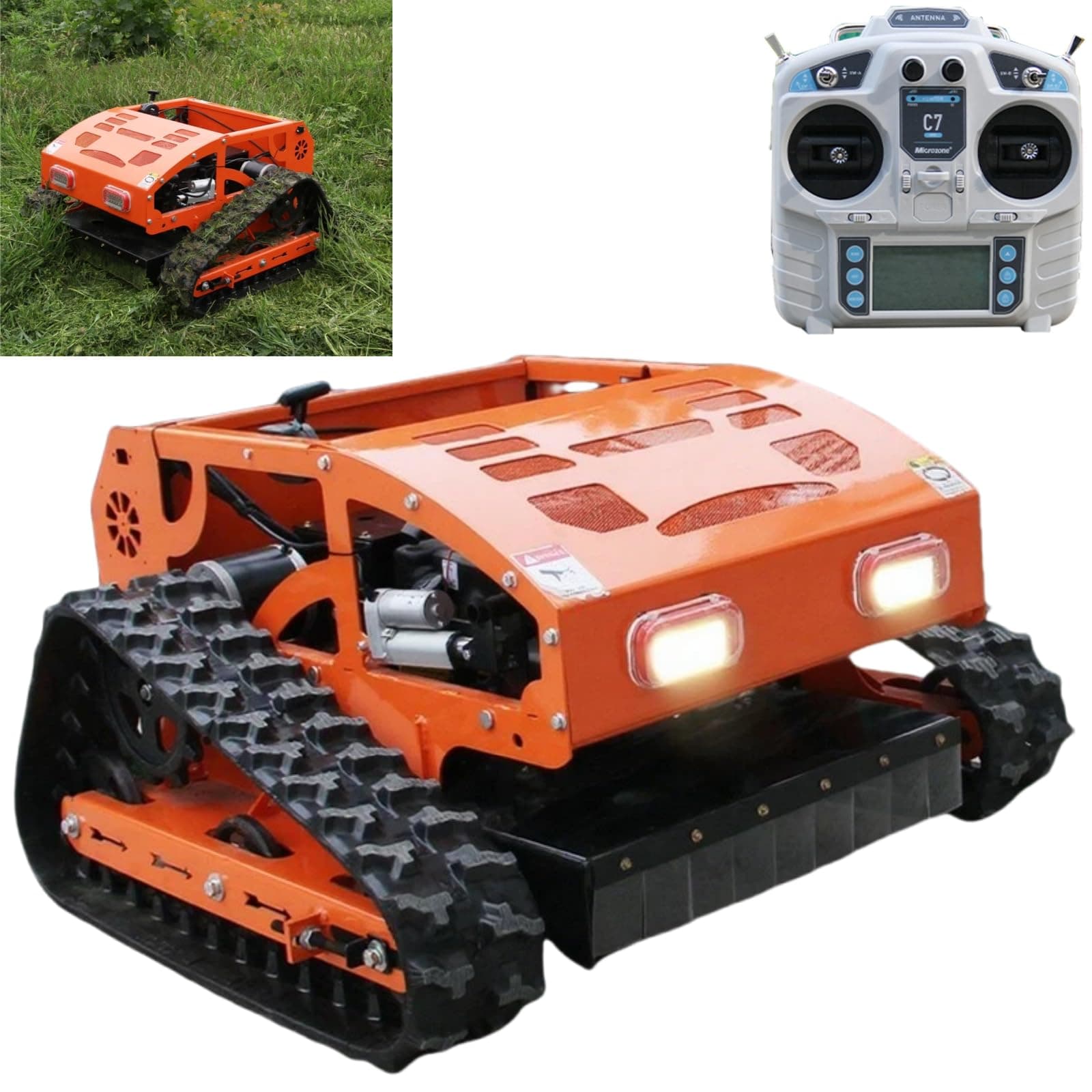 300lbs Remote Control Lawn Mower with 9Hp Four Stroke Gasoline Engine, Manganese Steel Blade, Adjustable Cutting Height and Speed, All Terrain Grass Cutter Yard Mower Remote Control (Orange)