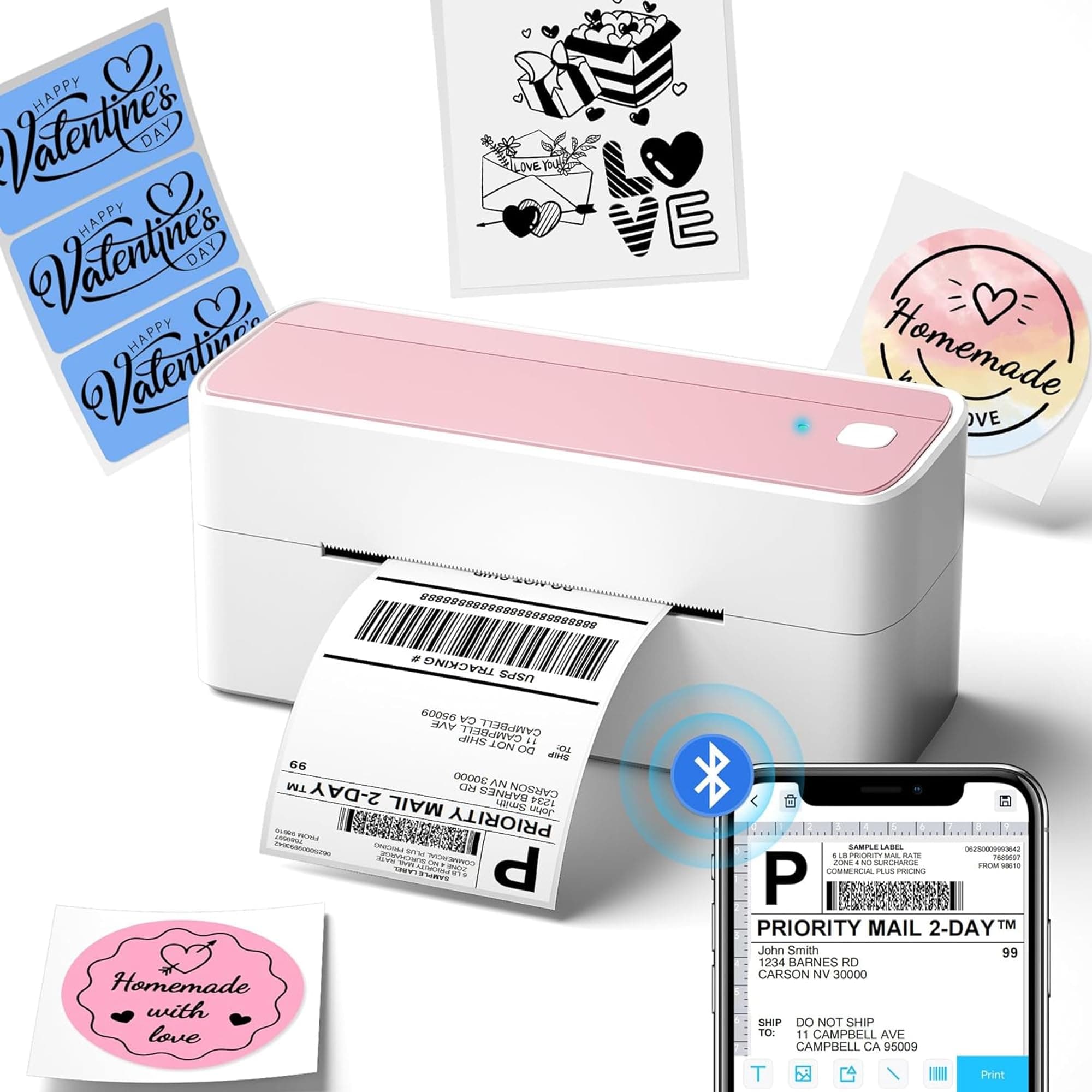 Phomemo Bluetooth Thermal Label Printer, 241BT 4X6 Wireless Shipping Label Printer for Small Business, Pink Labels Printers for Shipping Package, Compatible with iPhone, Android, Shopify, Amazon, USPS