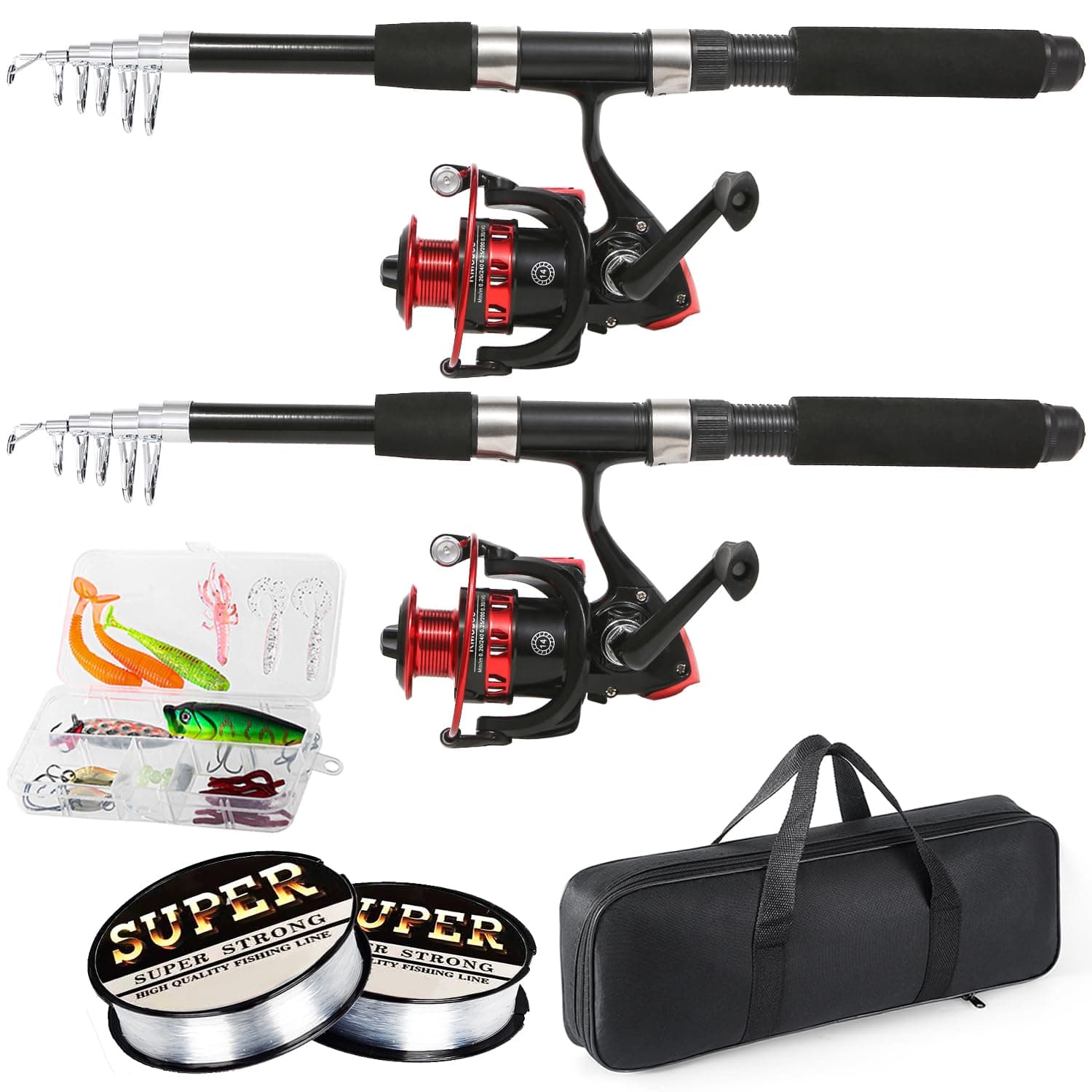 Fishing Rod, 6.9ft 2Pcs Telescopic Fishing Rods Set, Carbon Fiber Fishing Pole, 2PCS Spinning Rod and Reel Combo with Carrier Bag Freshwater Fishing Rod and Reel Combos Kits Fishing Gear 2PCS Fishing Combo