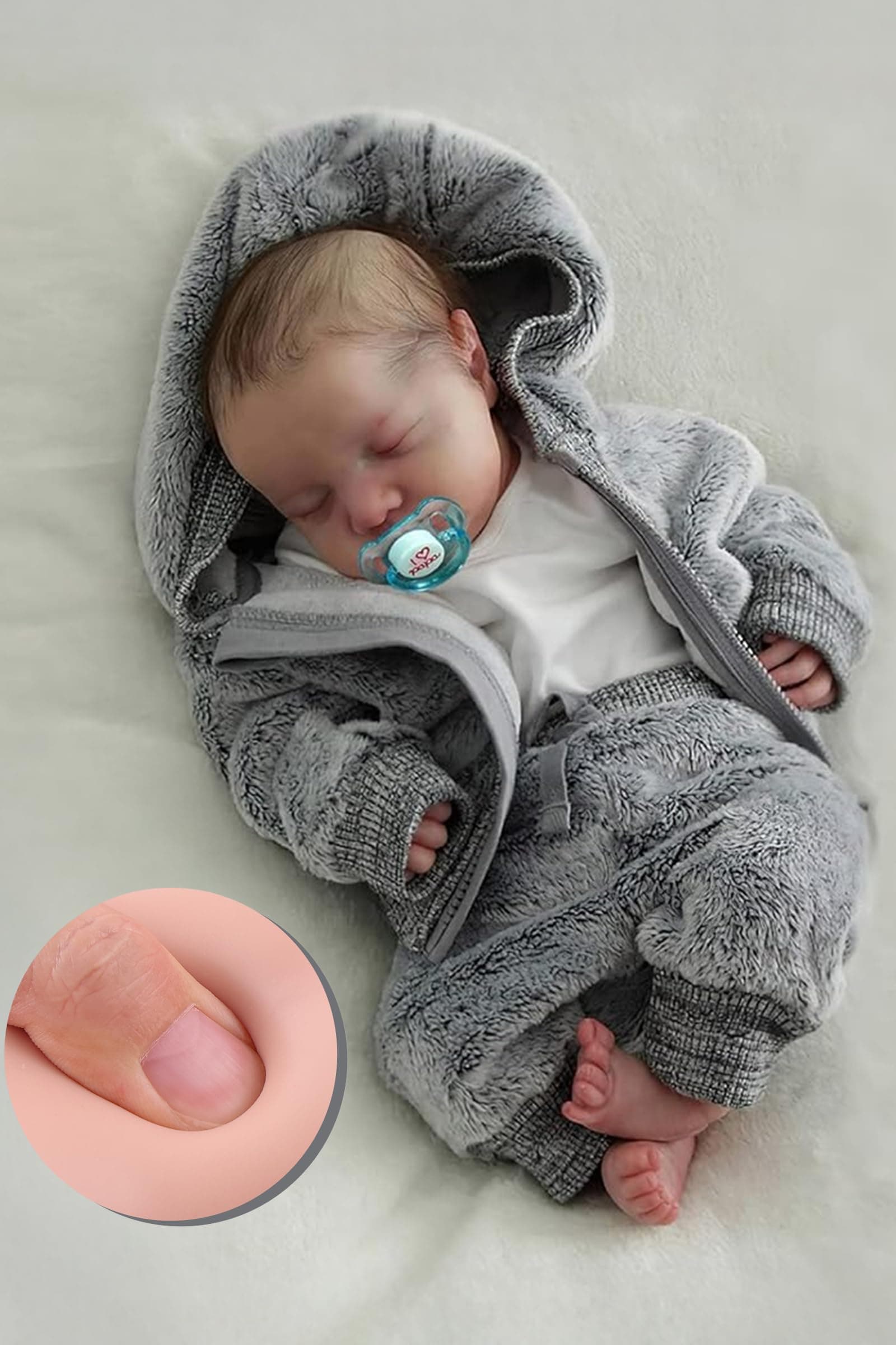 BABESIDE Lifelike Reborn Baby Dolls Silicone Full Body Boys - 17-Inch Real Baby Feeling Realistic-Newborn Baby Doll Full Body Vinyl Real Life Baby Dolls with Toy & Gift Box for Kids Grey