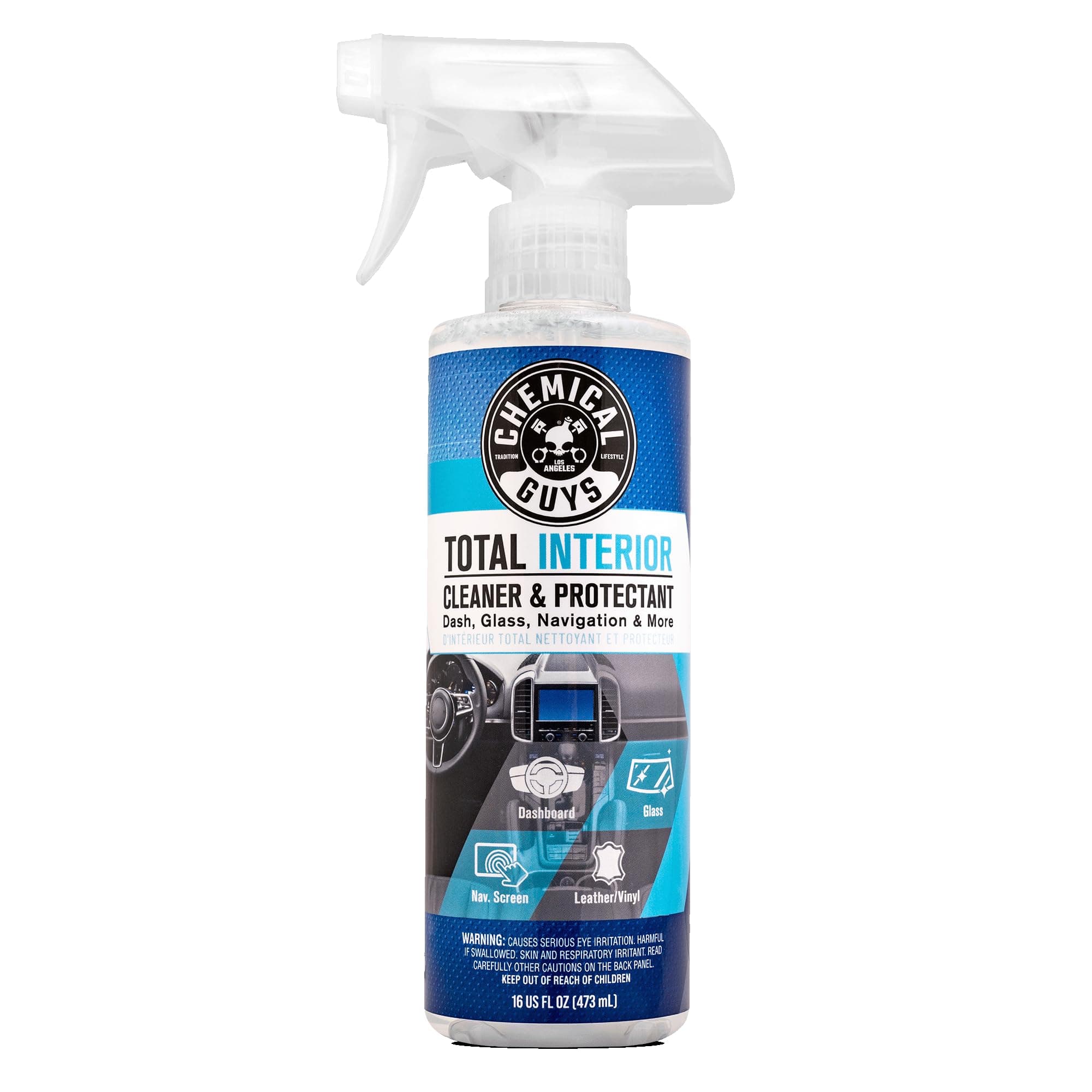 Chemical Guys Total Interior Cleaner & Protectant Limpiador Interior, Limpia y Protege Cuero, Vinilo, Plástico, Goma, Cristal con un Acabado Sin Rayas — Autos, Camiones, SUVs, RVs, 16 oz 16 Fl Oz (Paquete de 1) Fresco